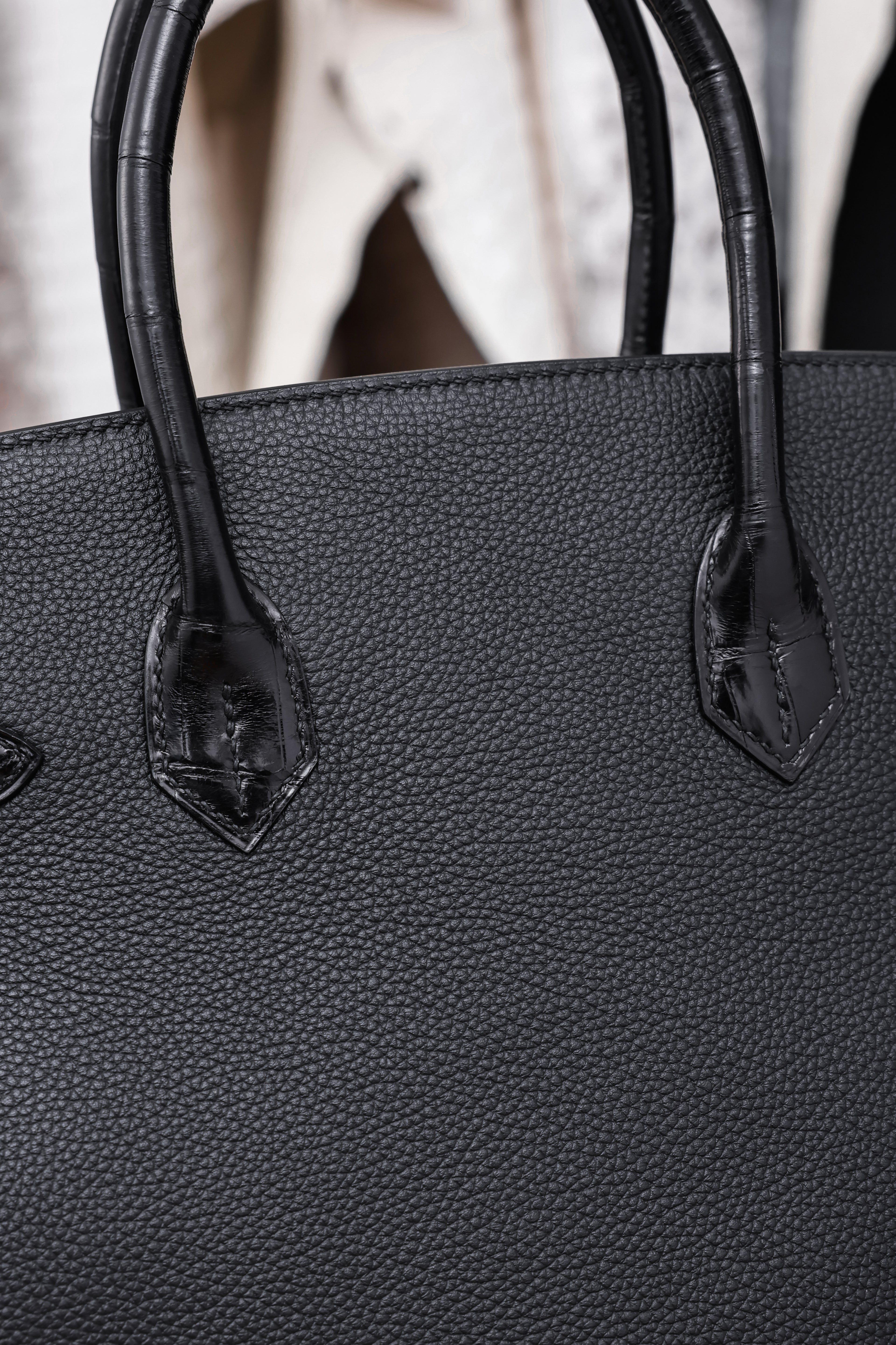 Birkin- All Handmade Golden / Sliver Noir Crocodile/togo leather