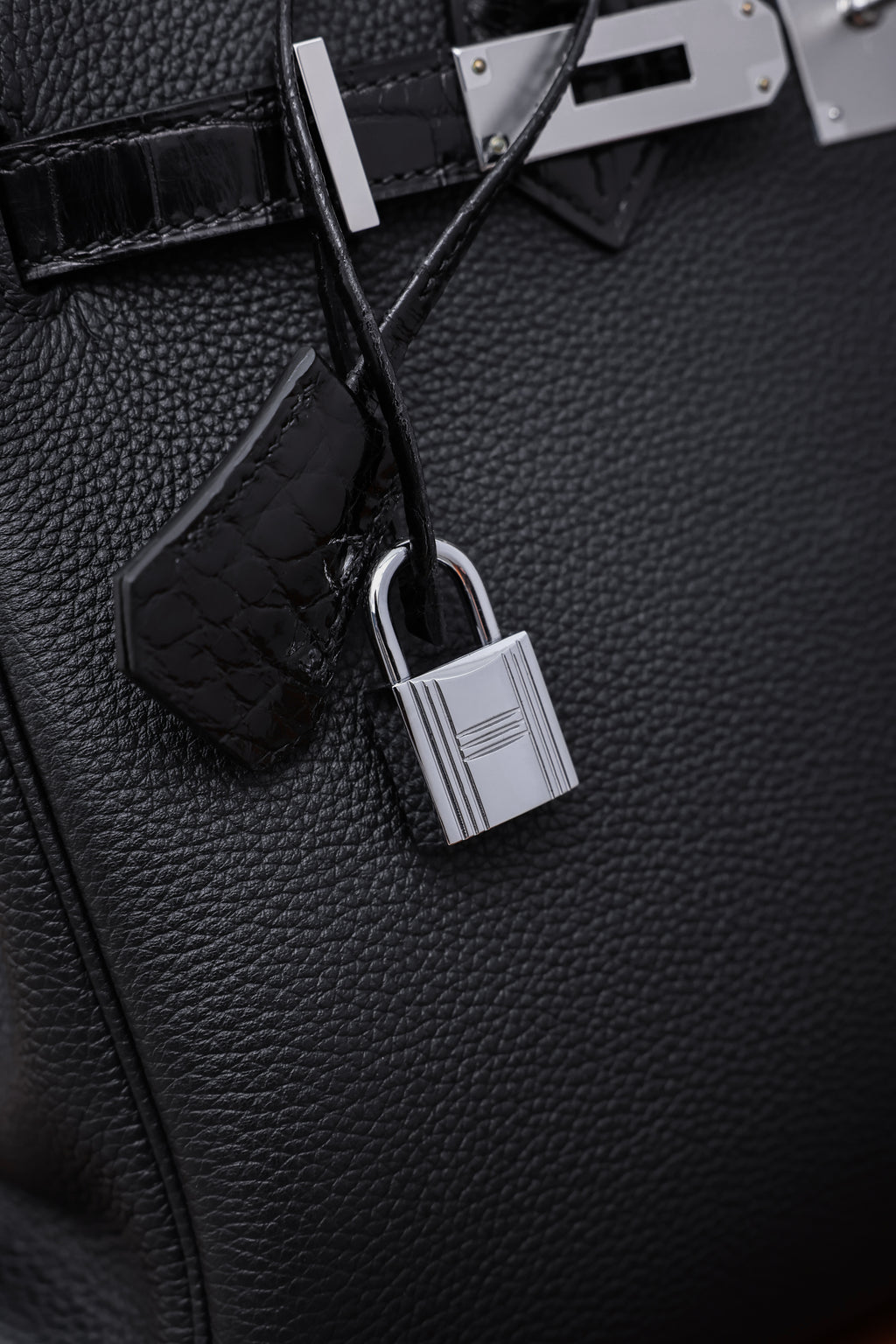 Birkin- All Handmade Golden / Sliver Noir Crocodile/togo leather