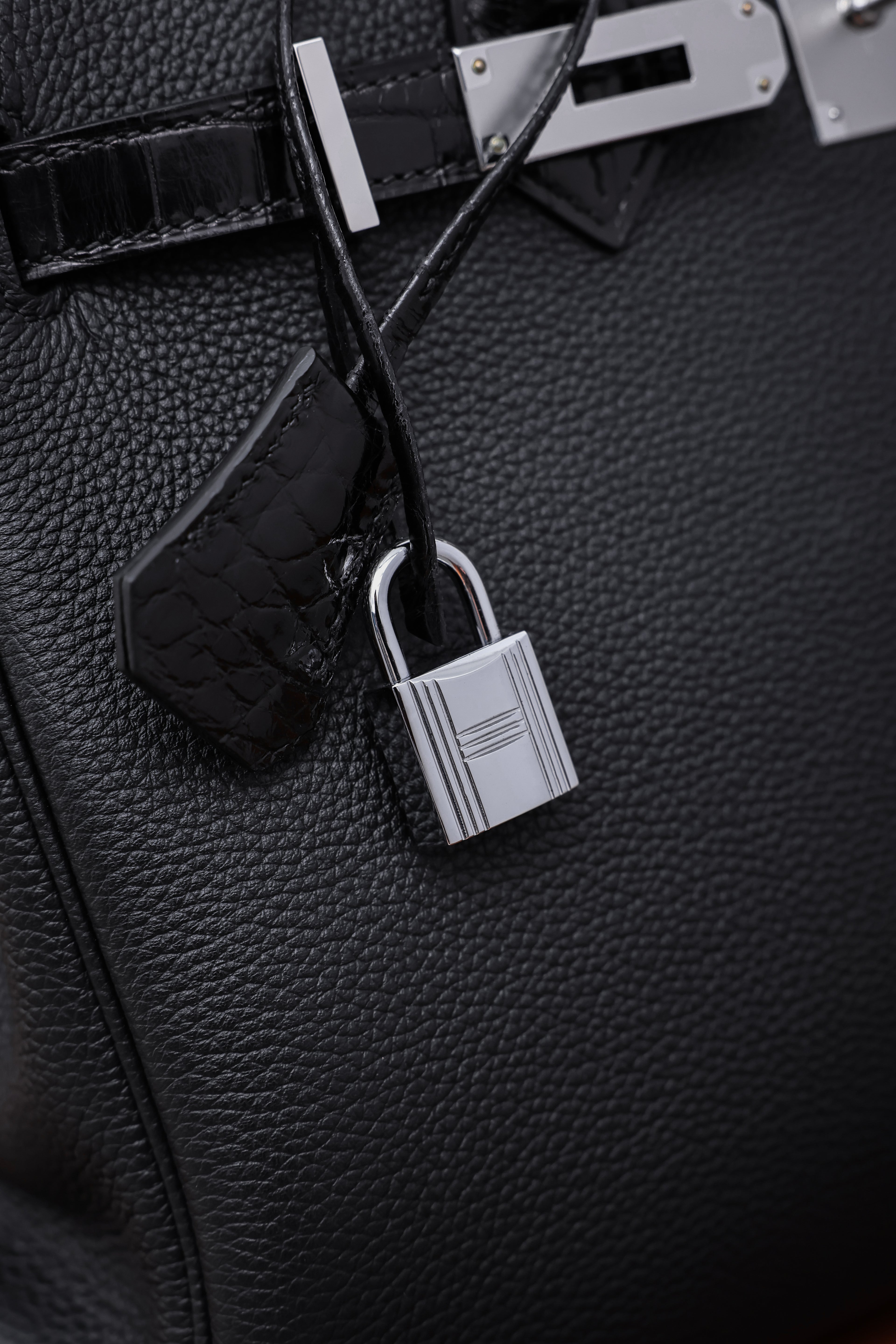 Birkin- All Handmade Golden / Sliver Noir Crocodile/togo leather