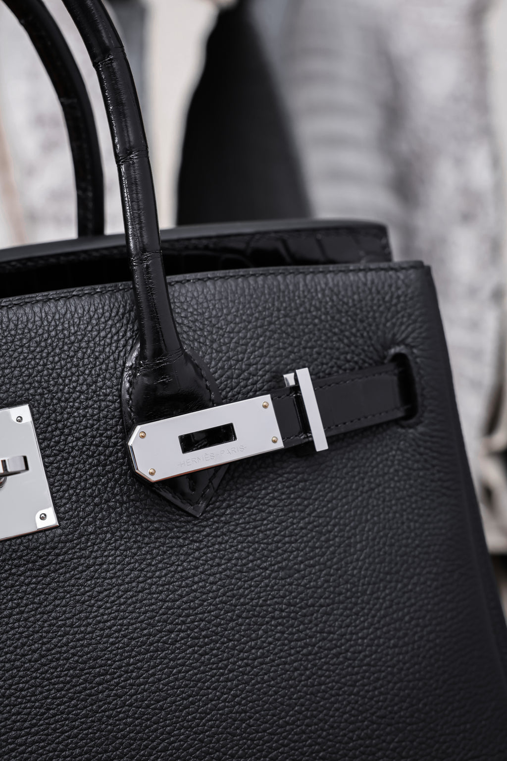 Birkin- All Handmade Golden / Sliver Noir Crocodile/togo leather