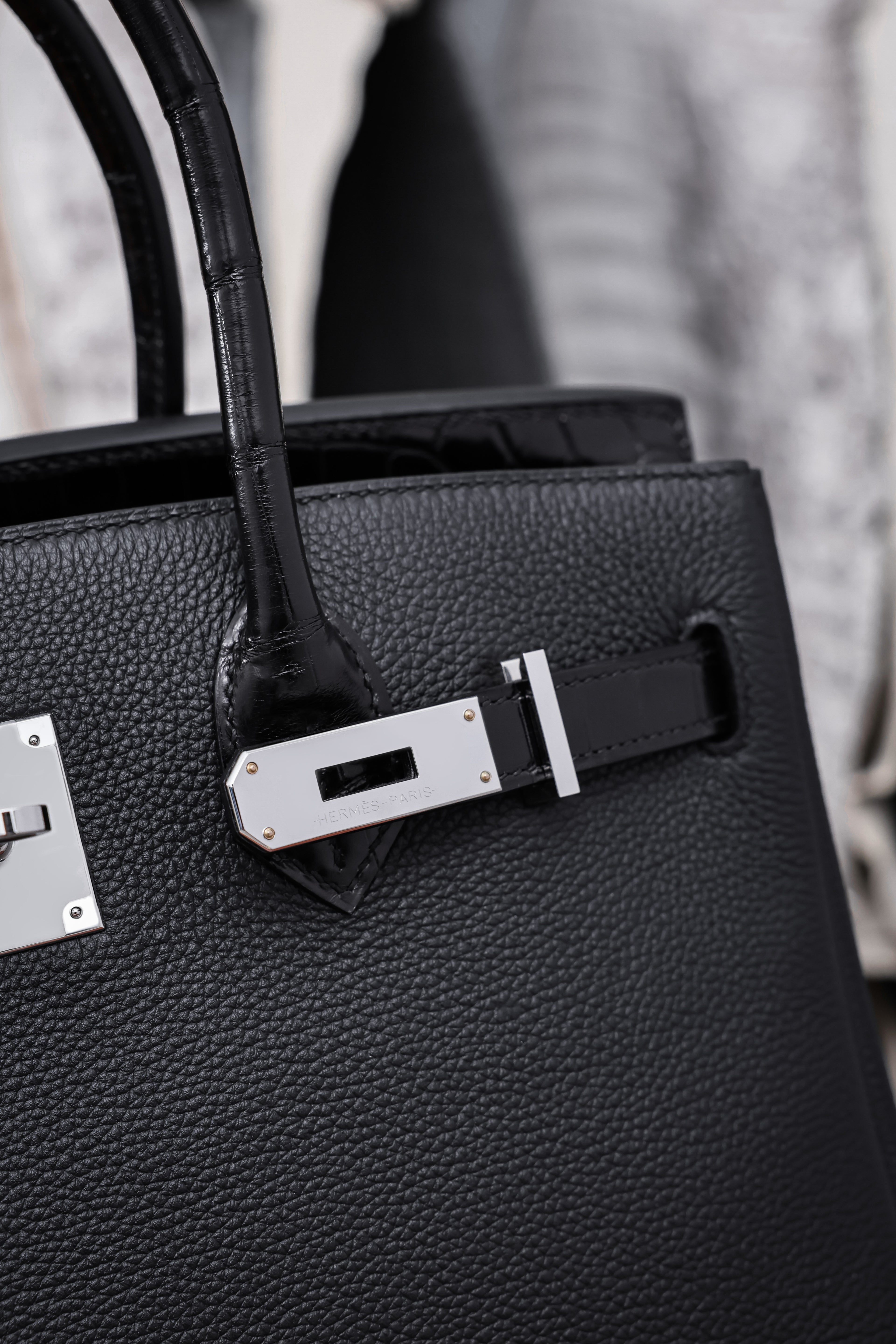 Birkin- All Handmade Golden / Sliver Noir Crocodile/togo leather