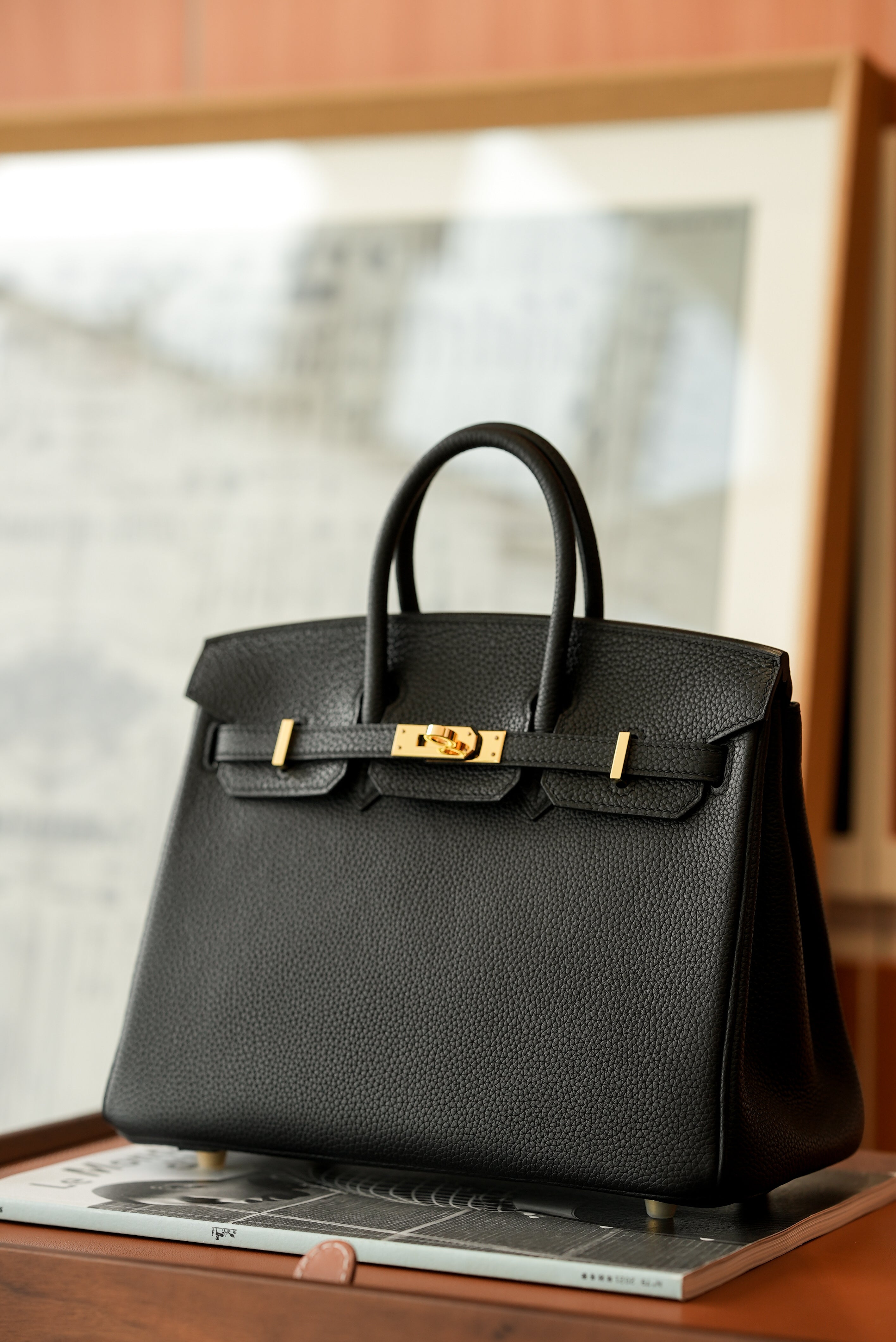 Birkin- All Handmade Golden / Sliver Noir  swift leather