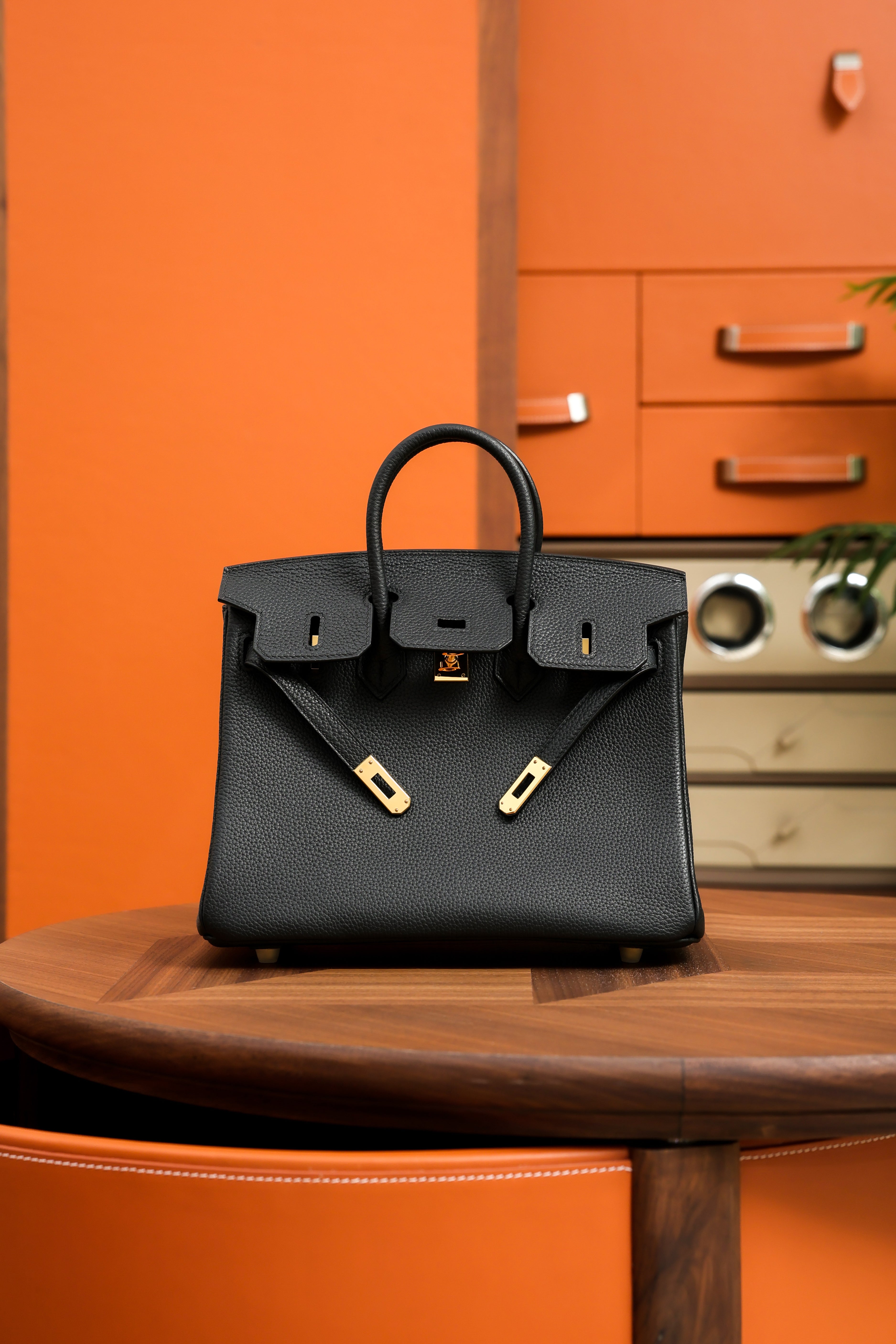 Birkin- All Handmade Golden / Sliver Noir  swift leather