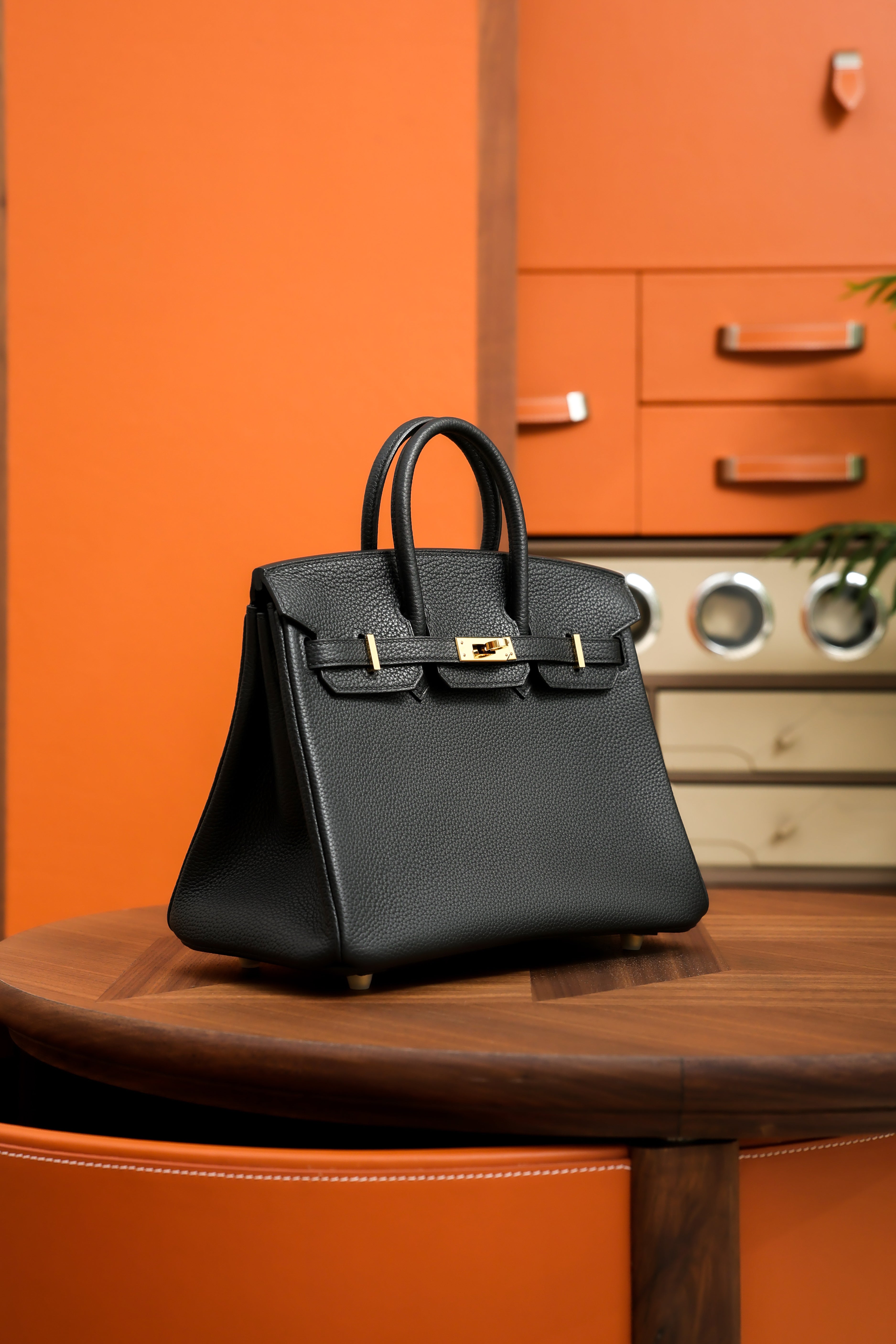 Birkin- All Handmade Golden / Sliver Noir  swift leather