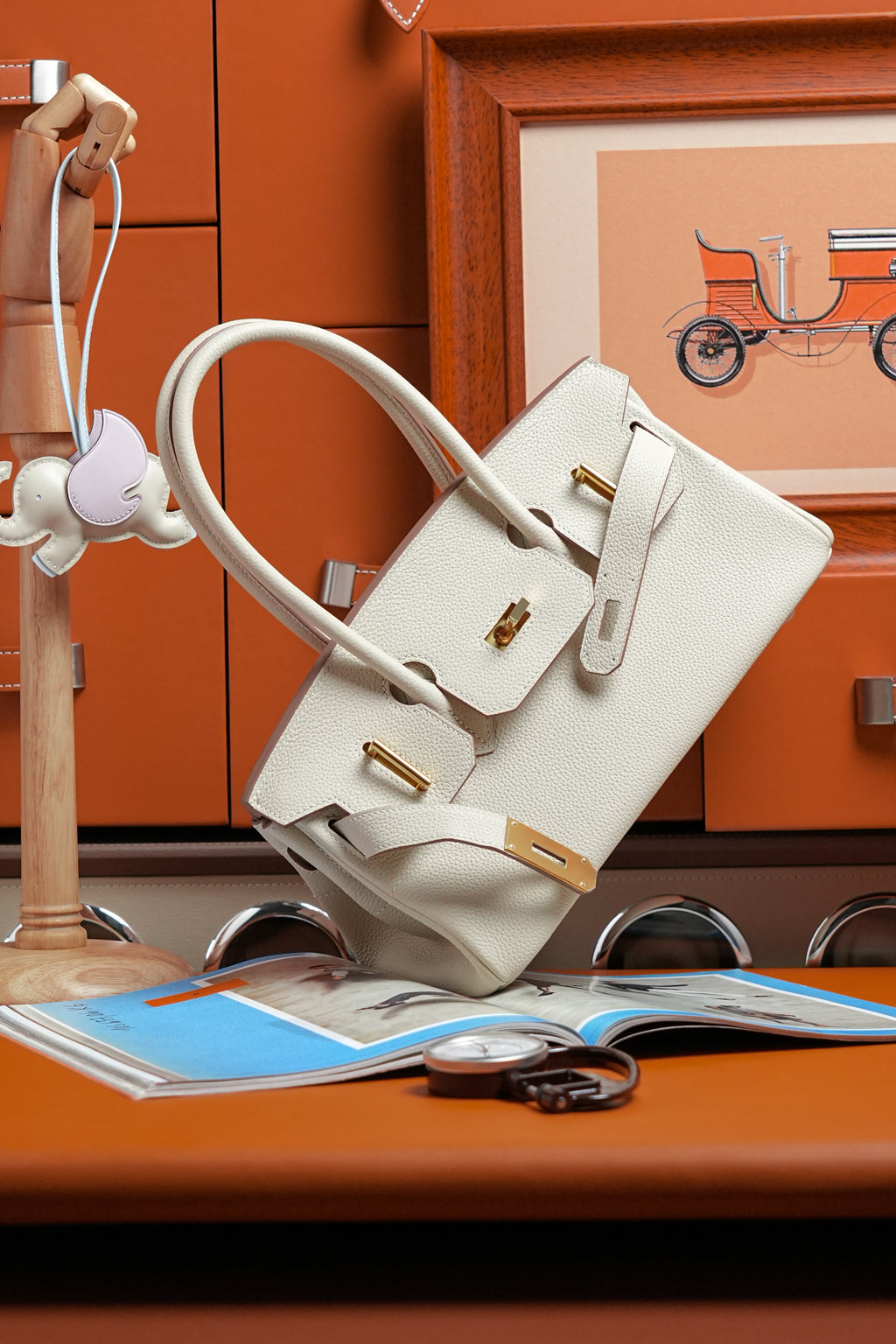 Birkin Shoulder- All Handmade Golden / SliverCraie togo leather