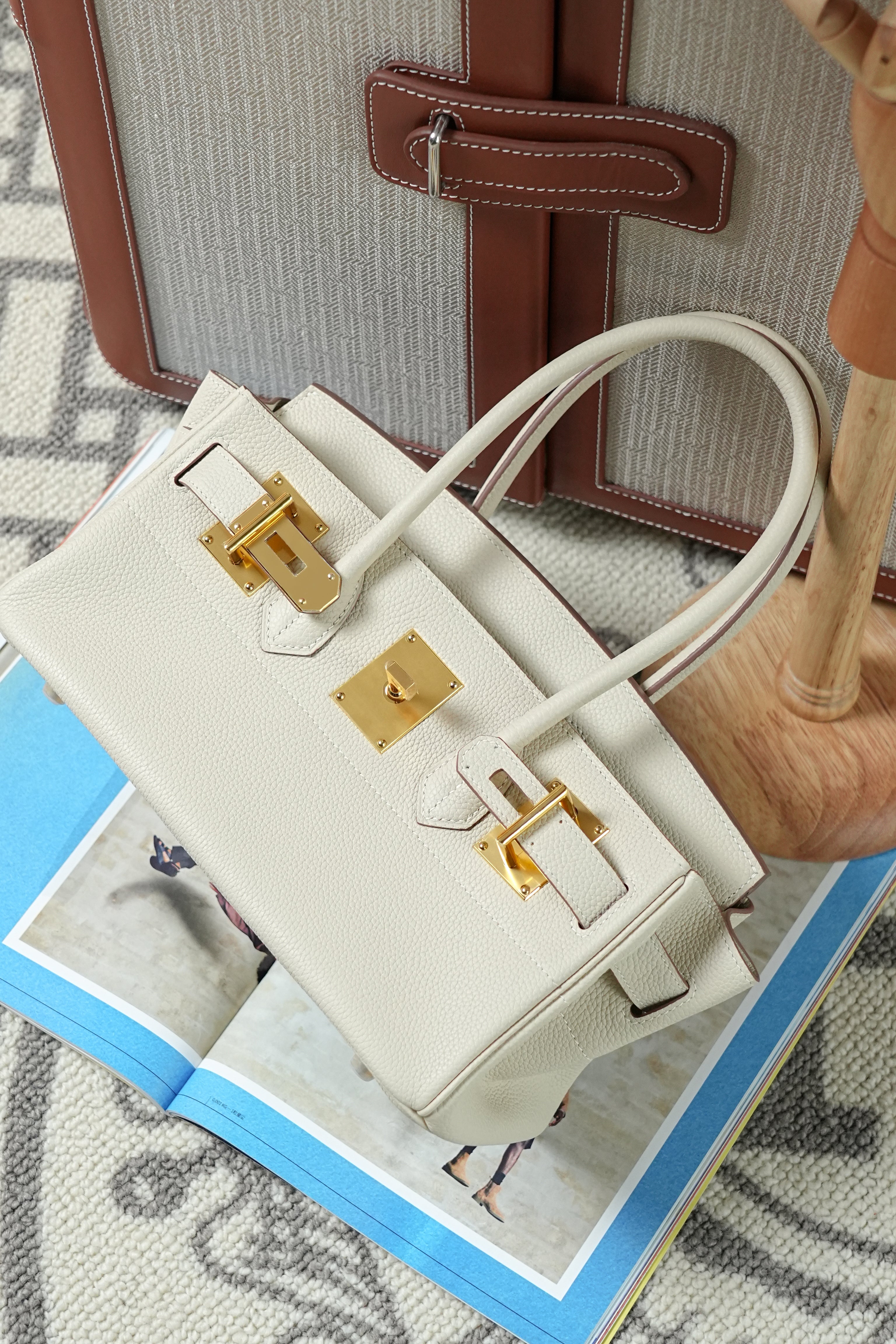 Birkin Shoulder- All Handmade Golden / SliverCraie togo leather