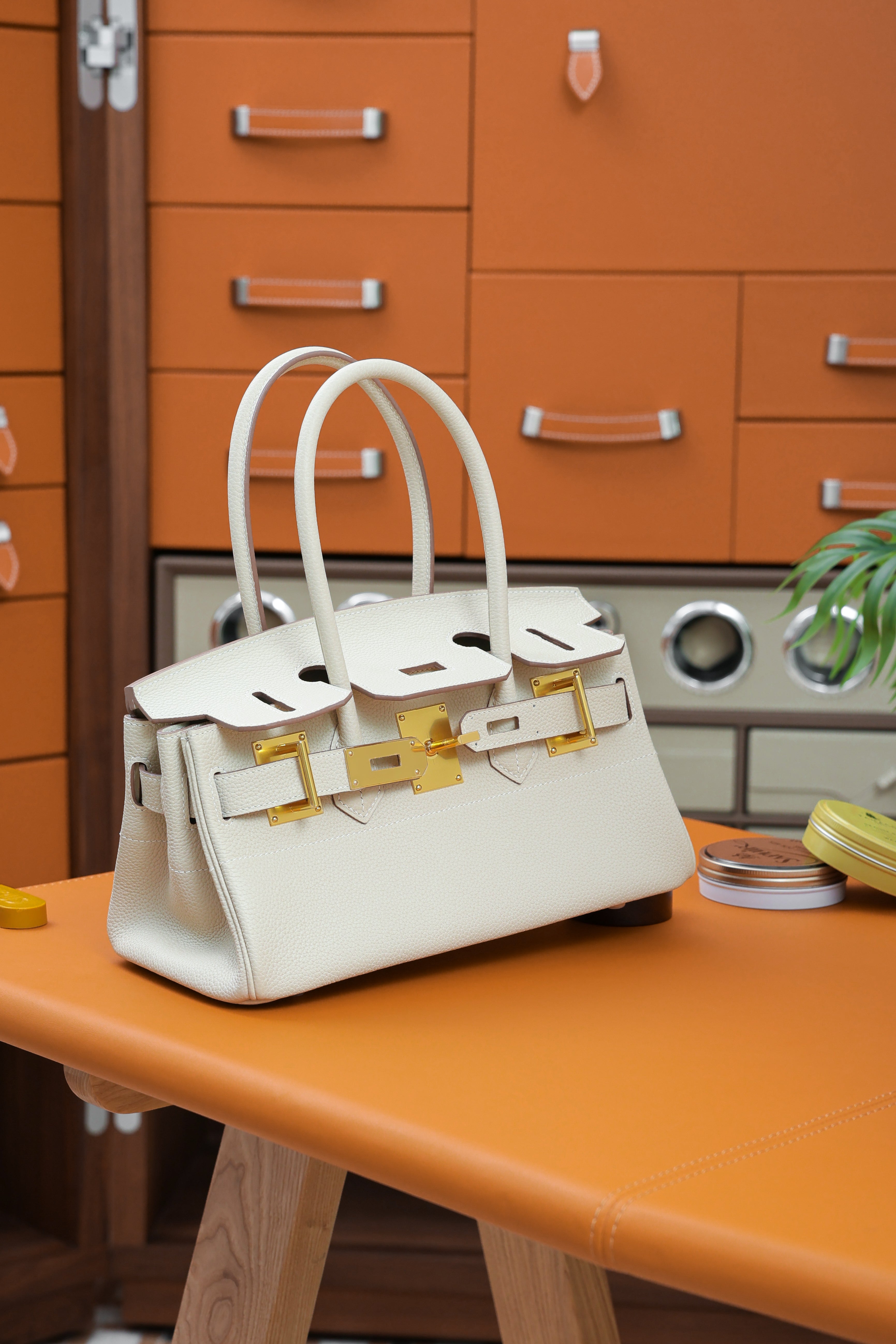 Birkin Shoulder- All Handmade Golden / SliverCraie togo leather