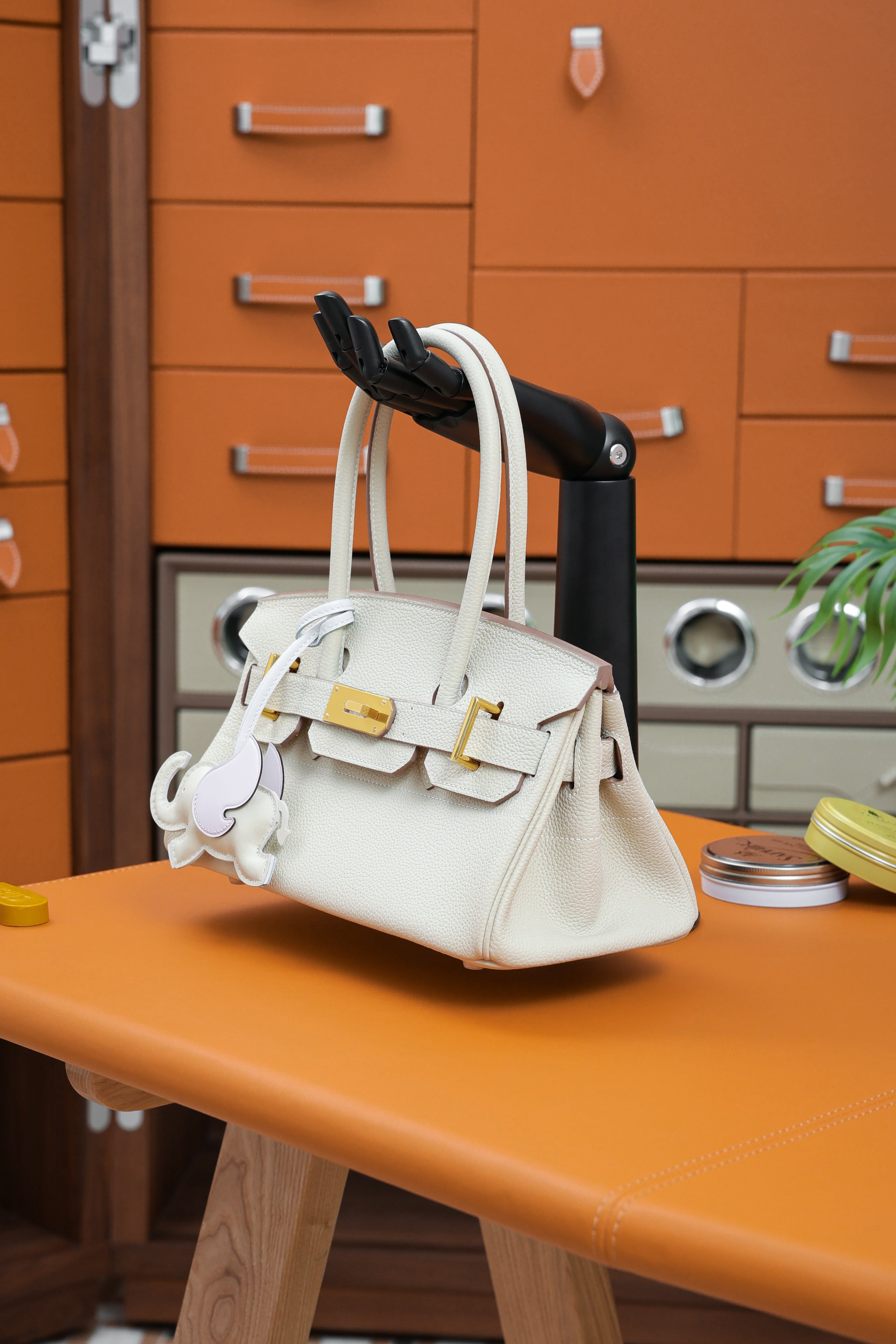 Birkin Shoulder- All Handmade Golden / SliverCraie togo leather