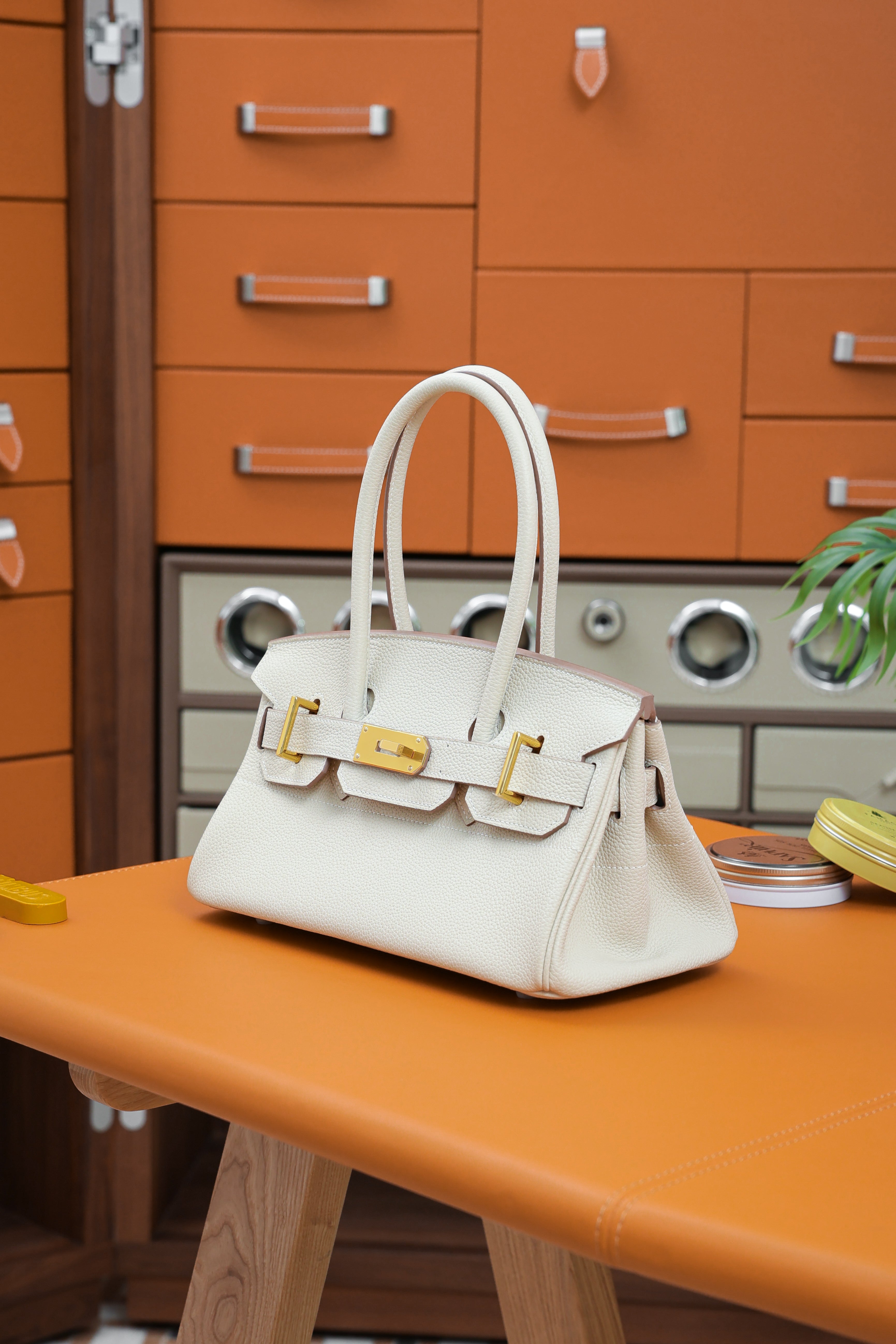 Birkin Shoulder- All Handmade Golden / SliverCraie togo leather