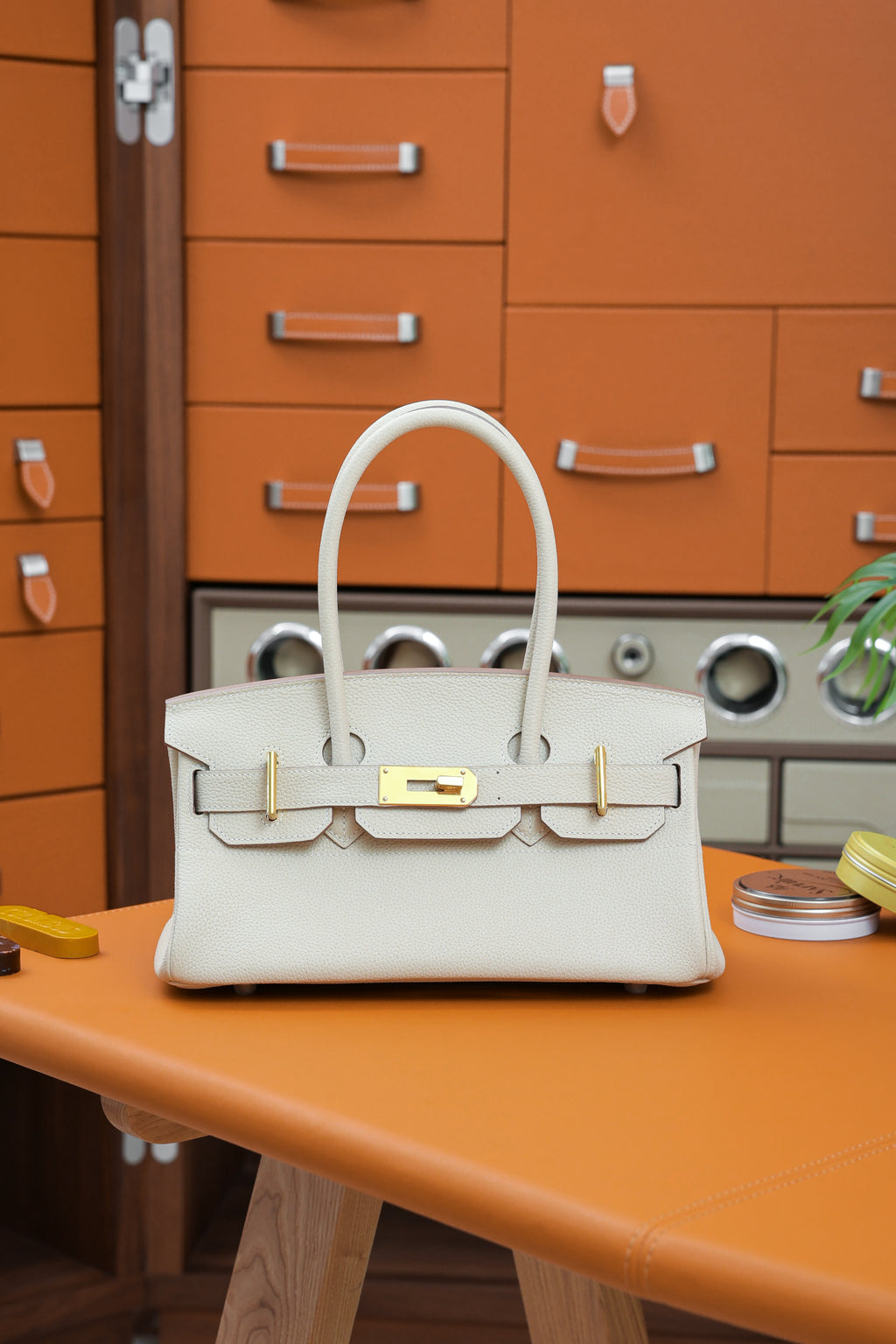 Birkin Shoulder- All Handmade Golden / SliverCraie togo leather