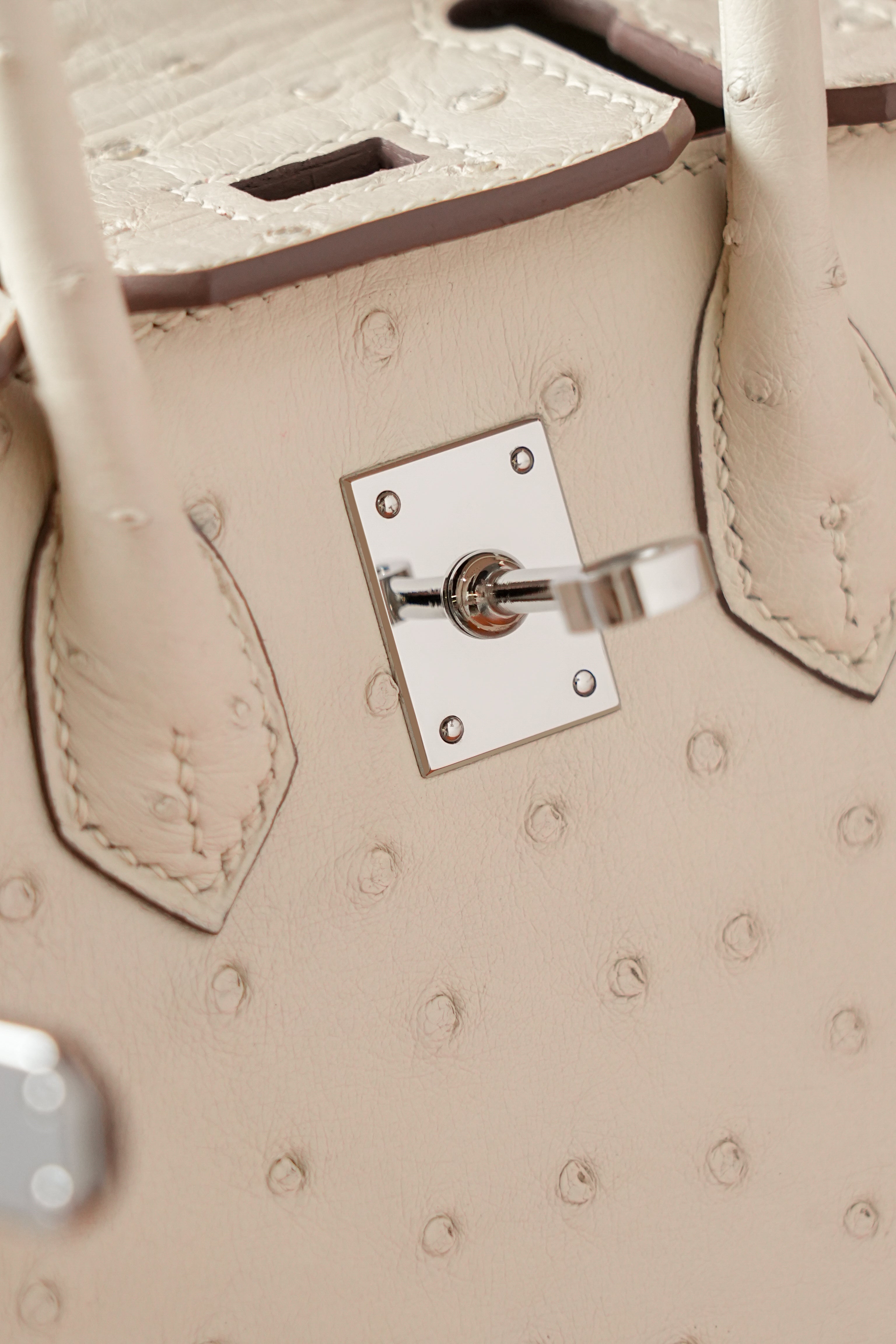BK-2024 All Handmade Golden / Sliver Hardware Craie ostrich leather