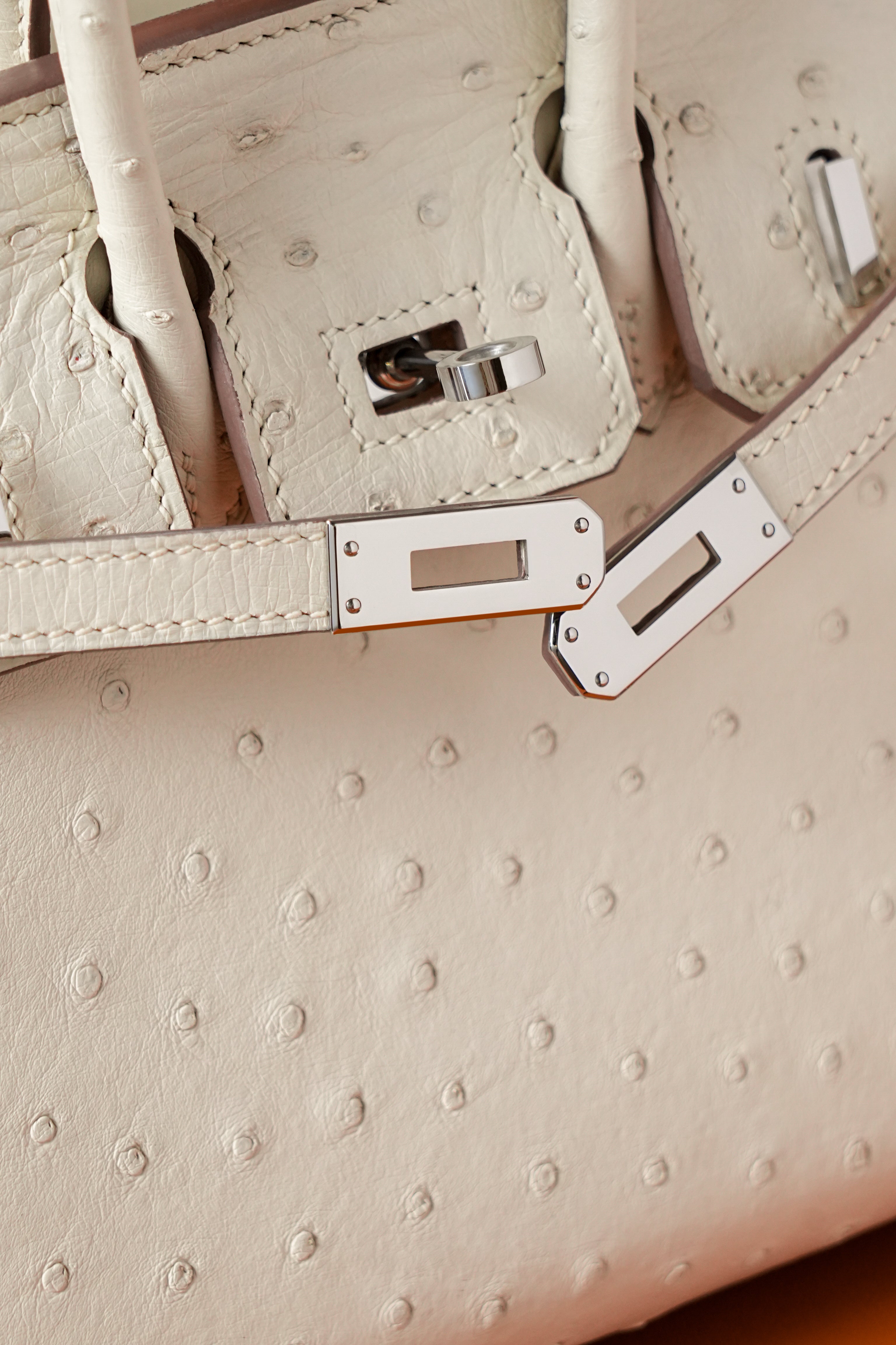 BK-2024 All Handmade Golden / Sliver Hardware Craie ostrich leather