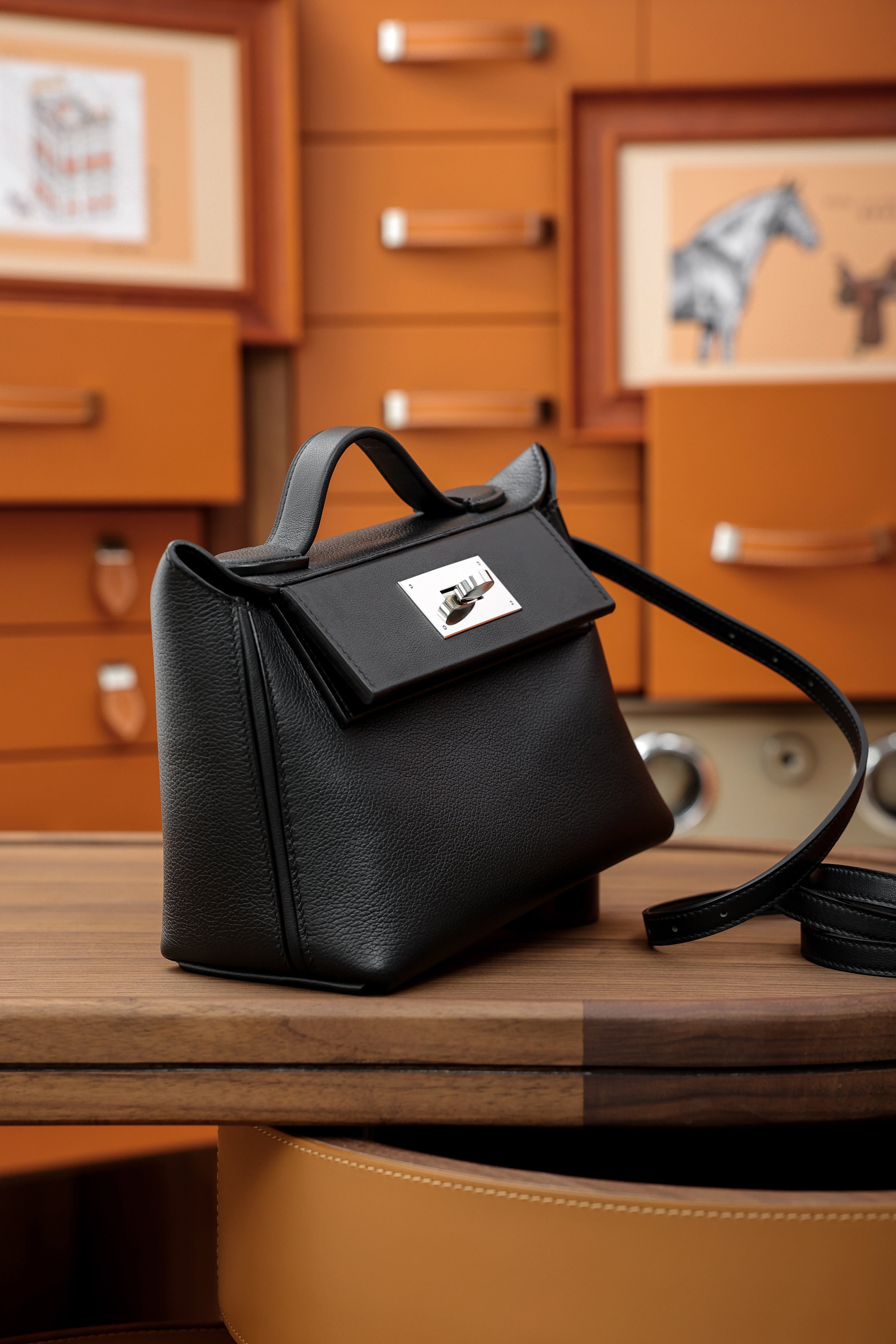 2424- All Handmade Golden / Sliver Hardware Noir  TC eather