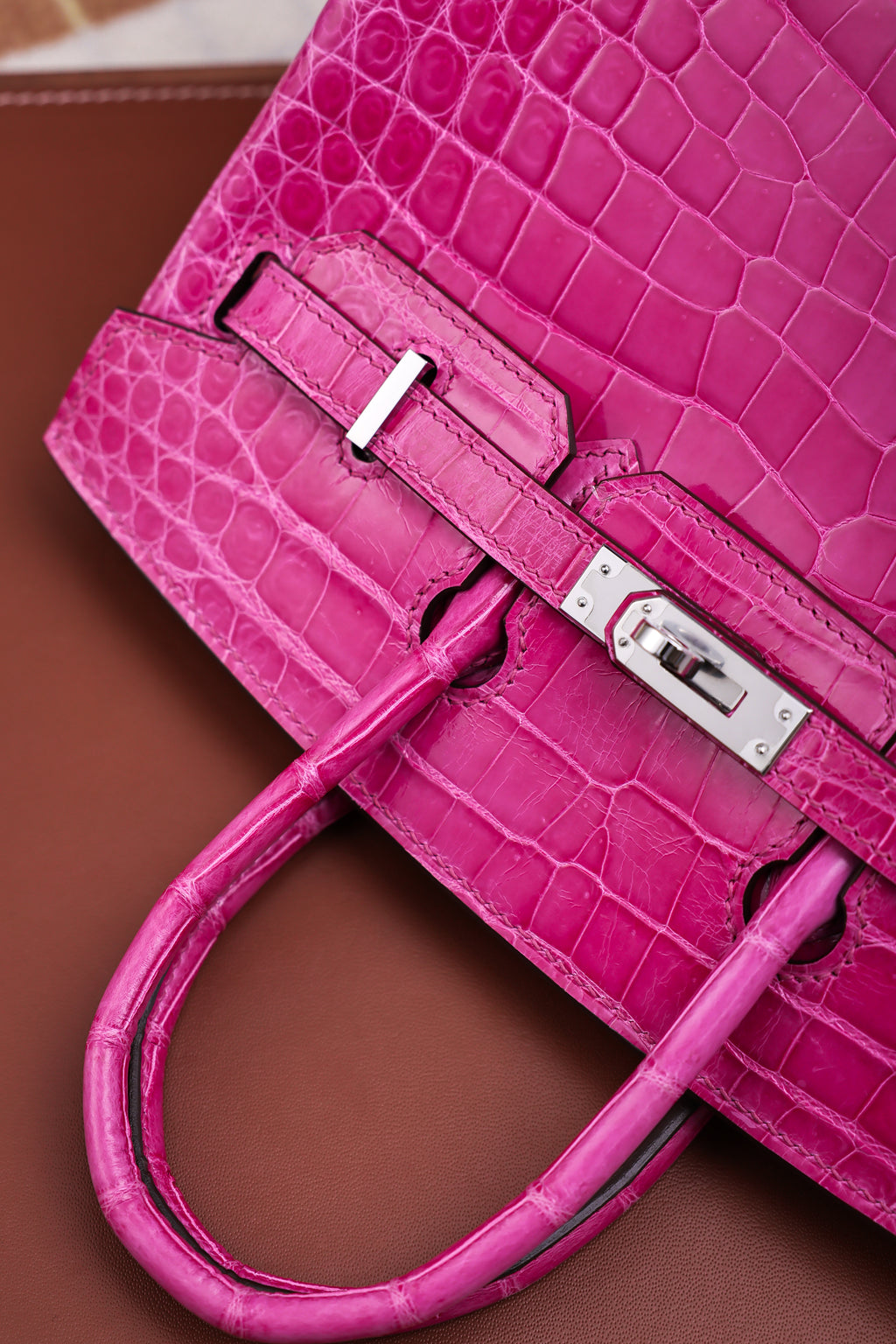 BK-2024 All Handmade Golden / Sliver  Hardware Rose sheherzade Bright surface Porosus Crocodile leather