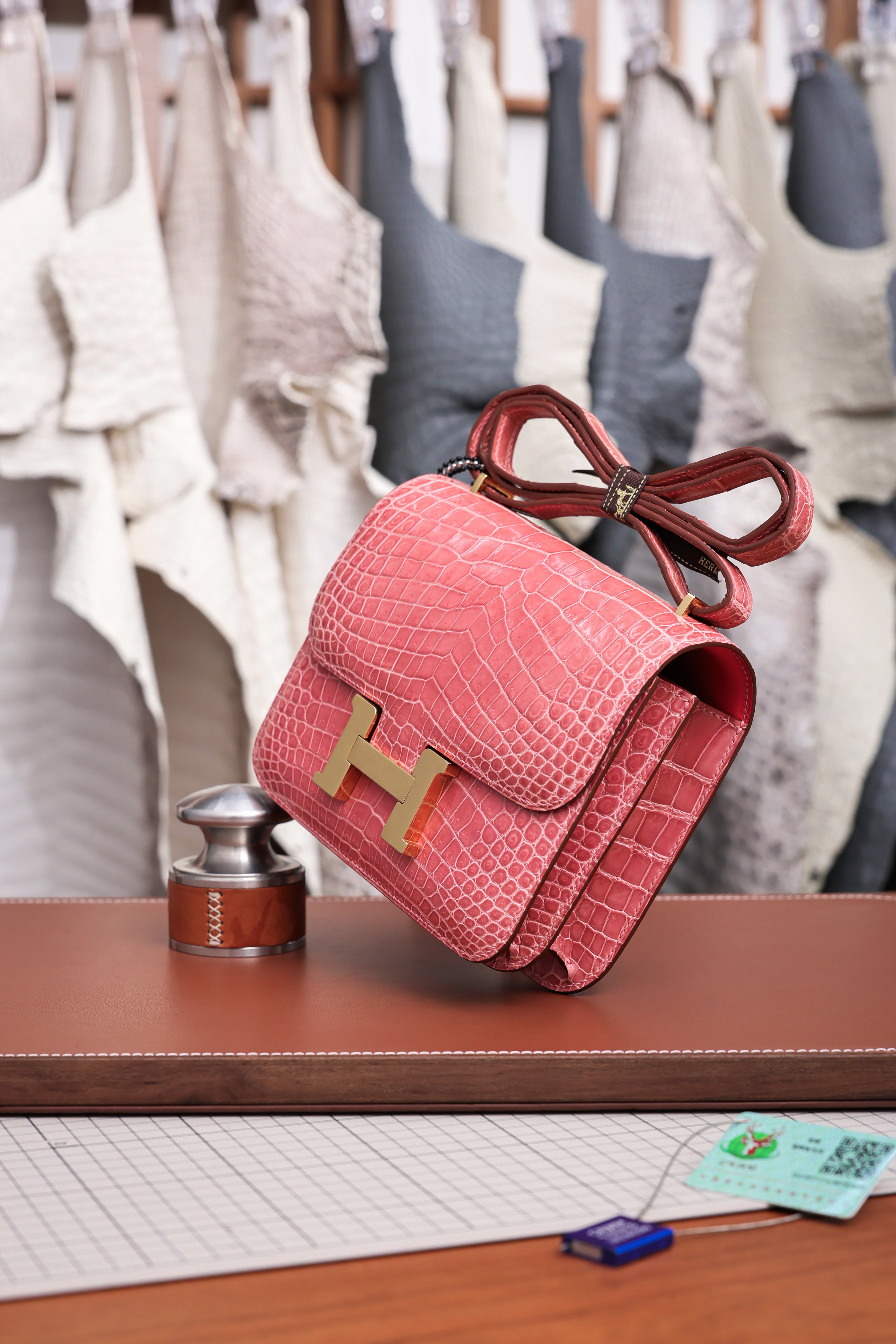 Constance- All Handmade Golden / Sliver Hardware Ceramic powder Crocodile leather