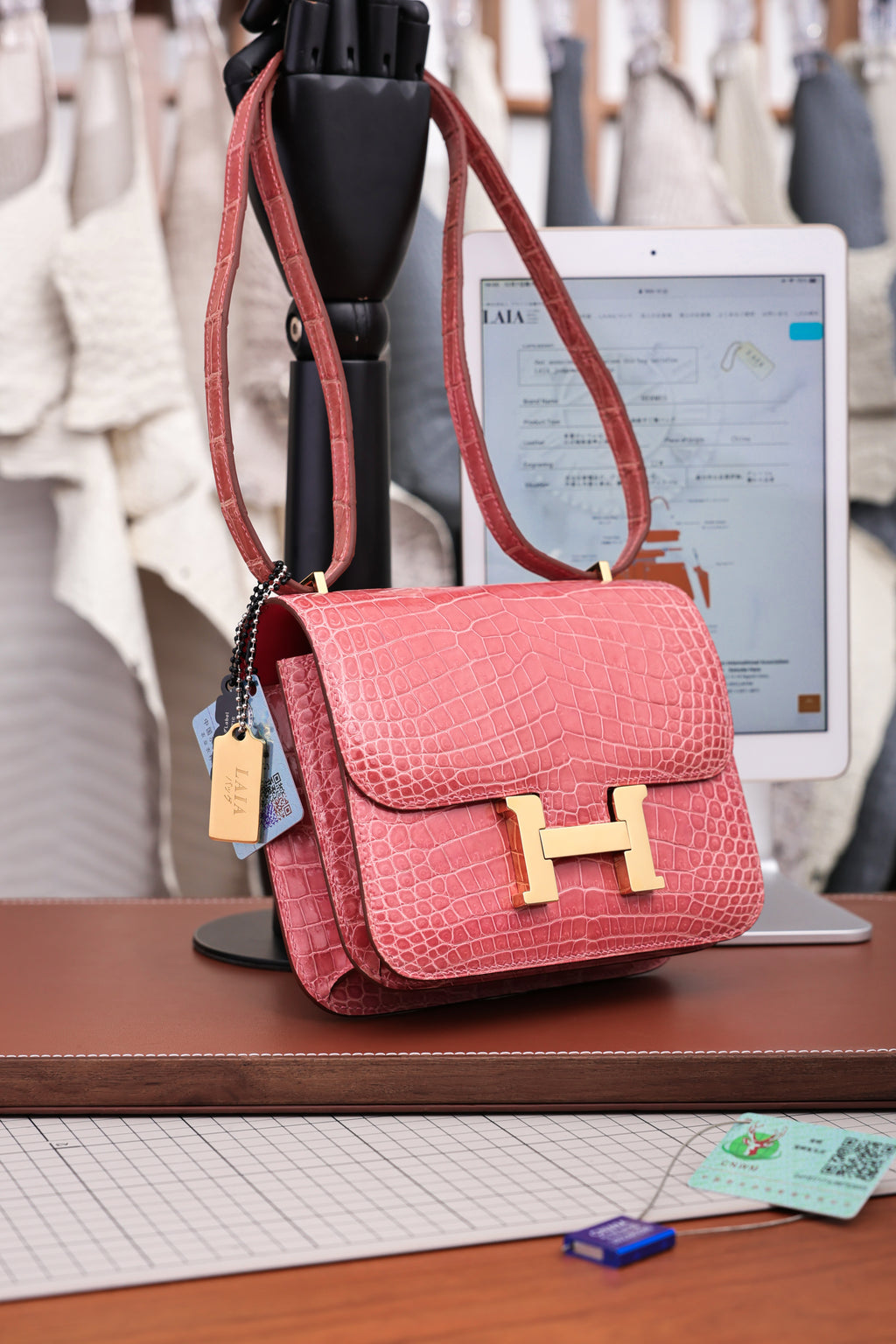 Constance- All Handmade Golden / Sliver Hardware Ceramic powder Crocodile leather