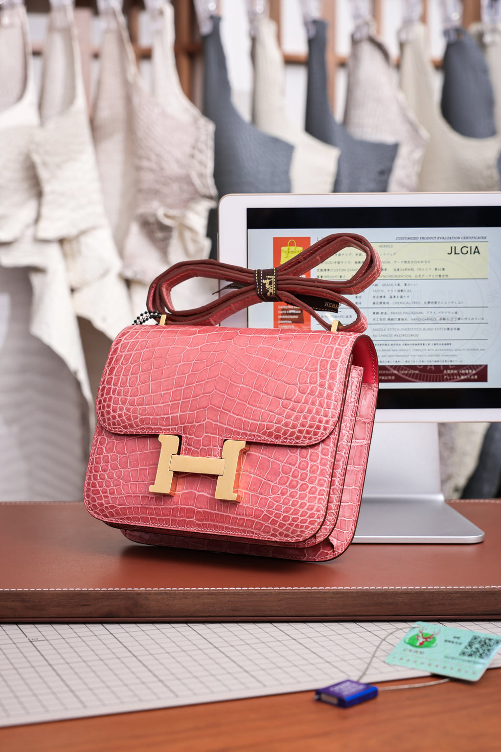 Constance- All Handmade Golden / Sliver Hardware Ceramic powder Crocodile leather