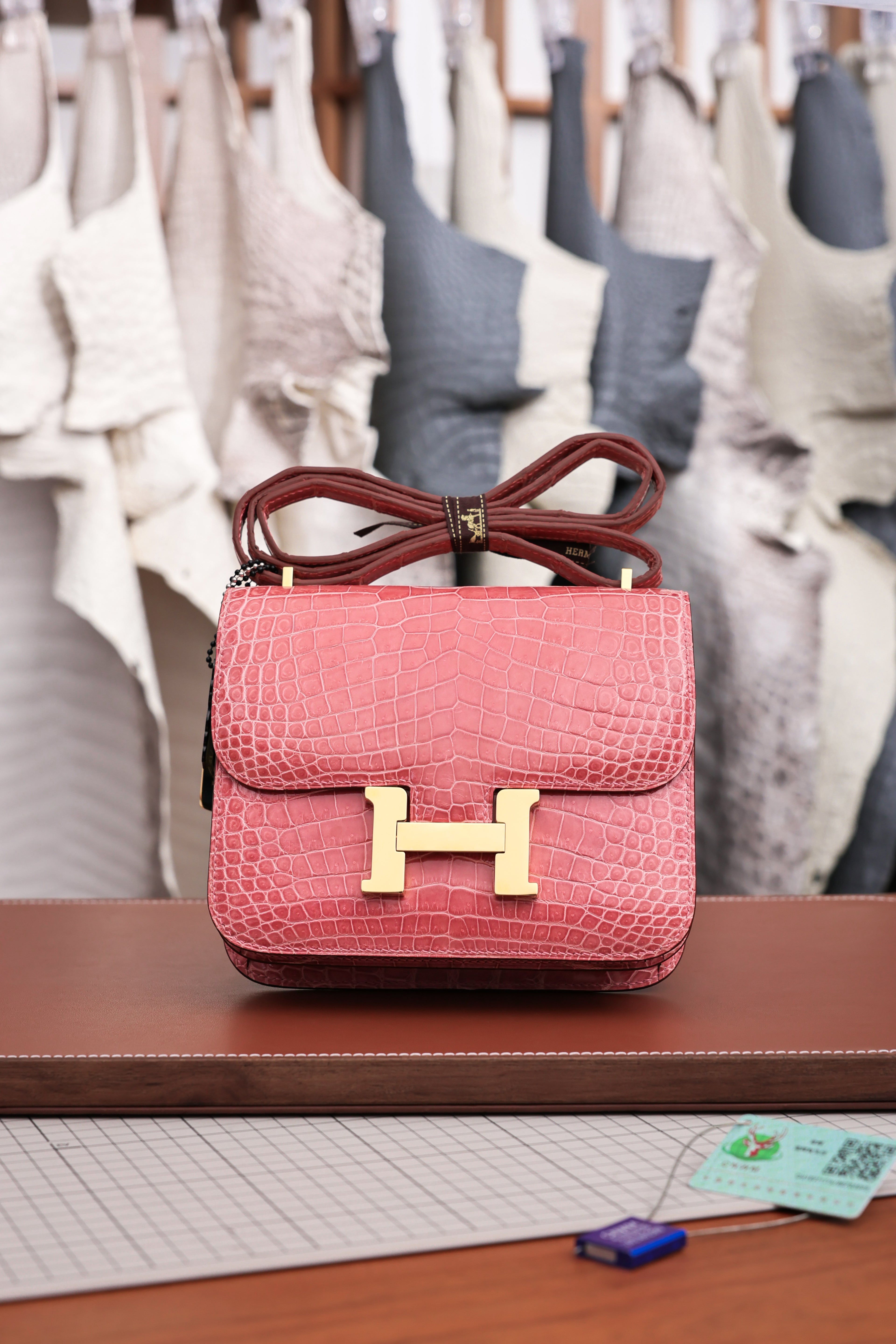 Constance- All Handmade Golden / Sliver Hardware Ceramic powder Crocodile leather