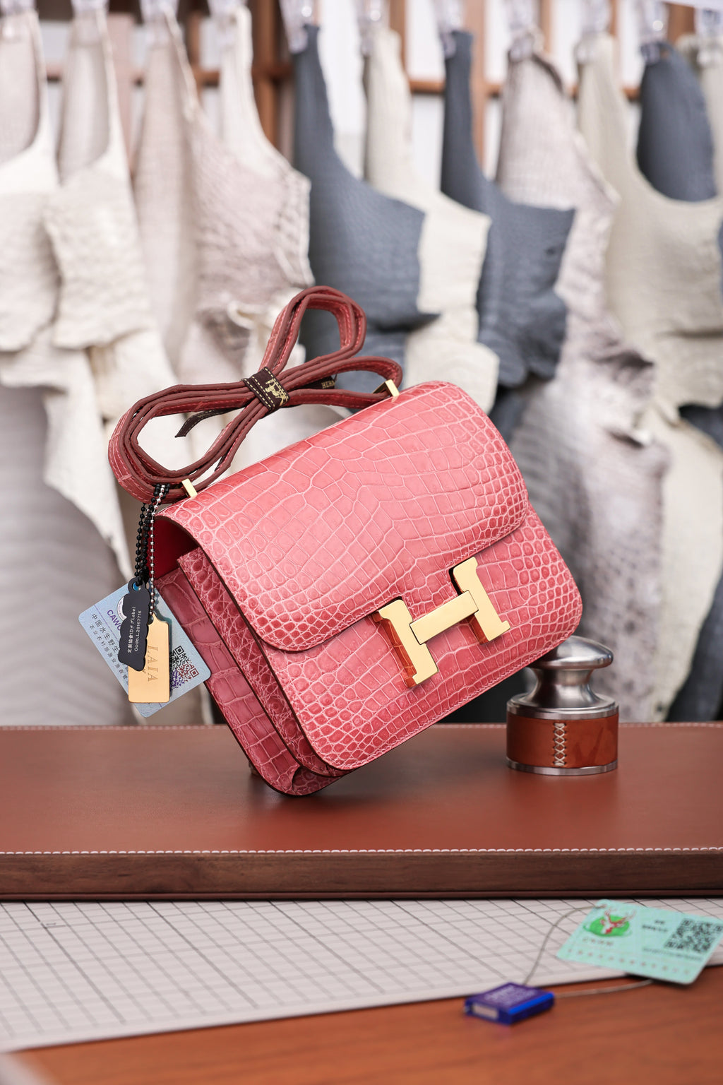 Constance- All Handmade Golden / Sliver Hardware Ceramic powder Crocodile leather