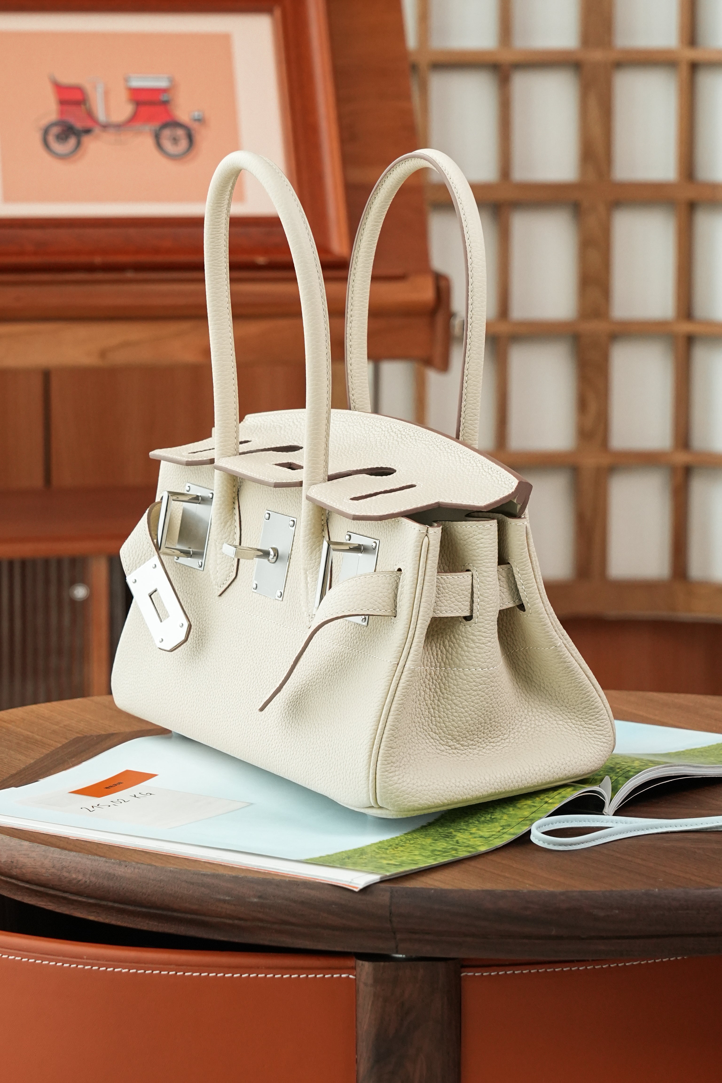 Birkin Shoulder- All Handmade Golden / Sliver Craie togo leather