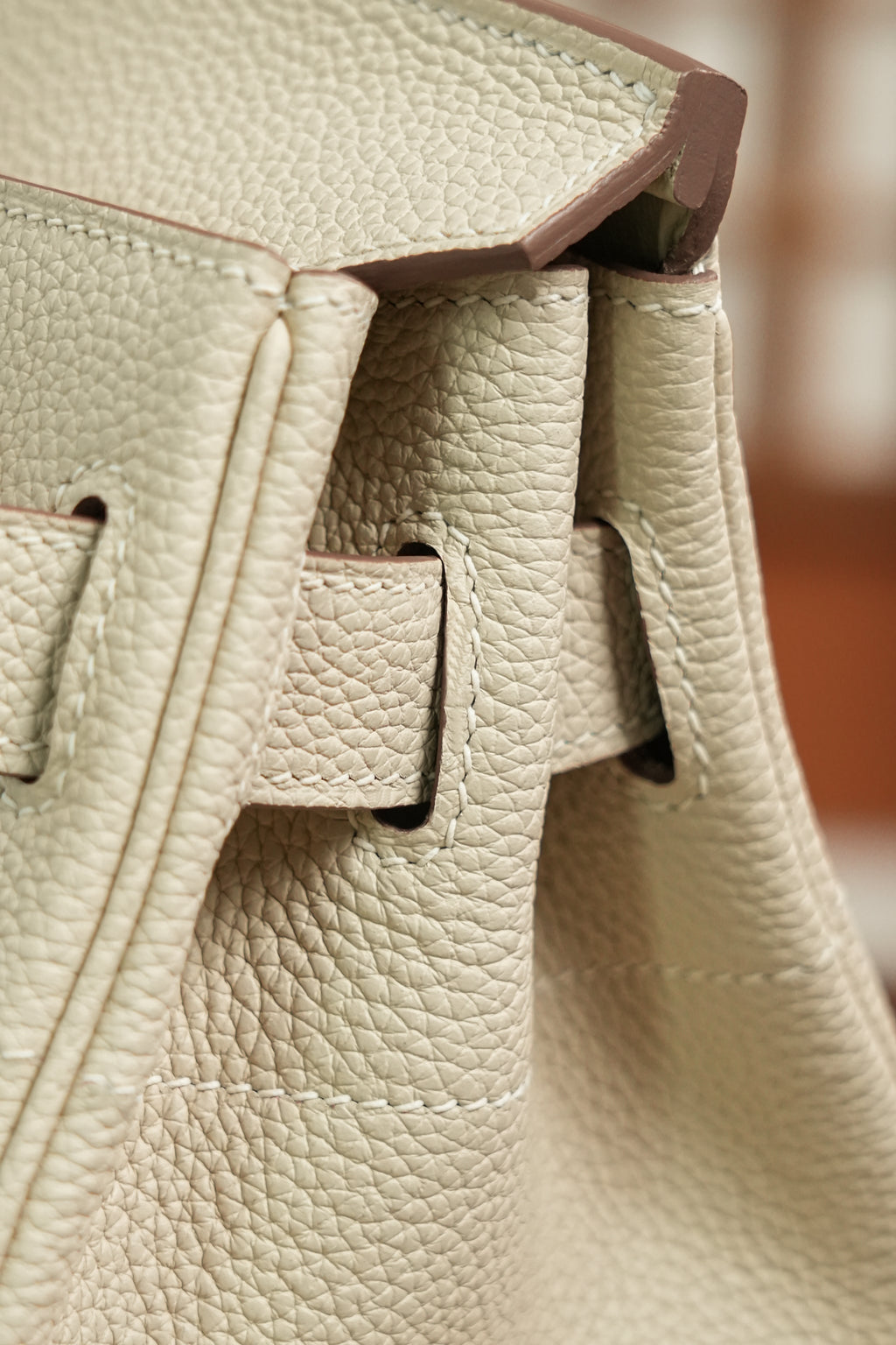 Birkin Shoulder- All Handmade Golden / Sliver Craie togo leather