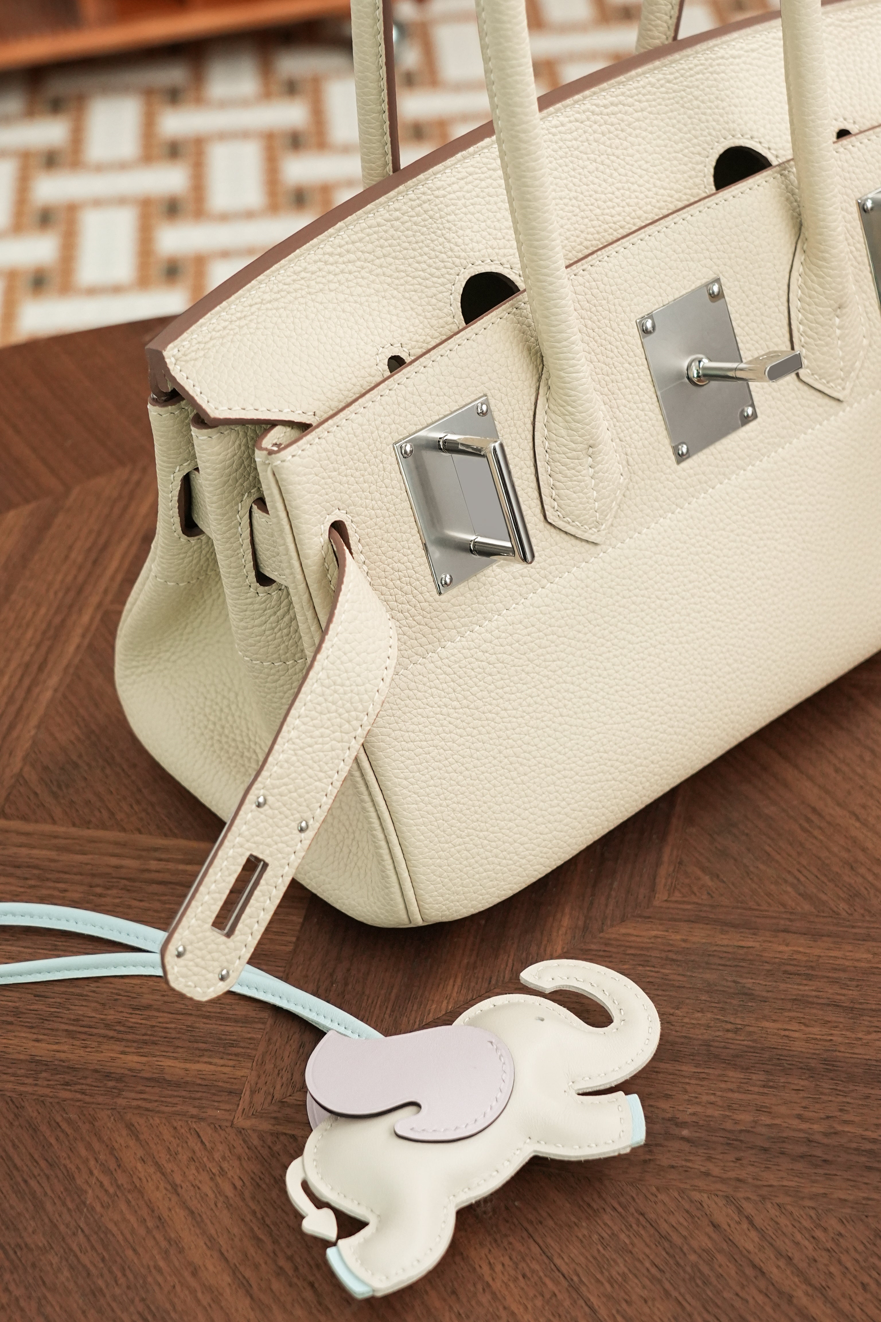 Birkin Shoulder- All Handmade Golden / Sliver Craie togo leather