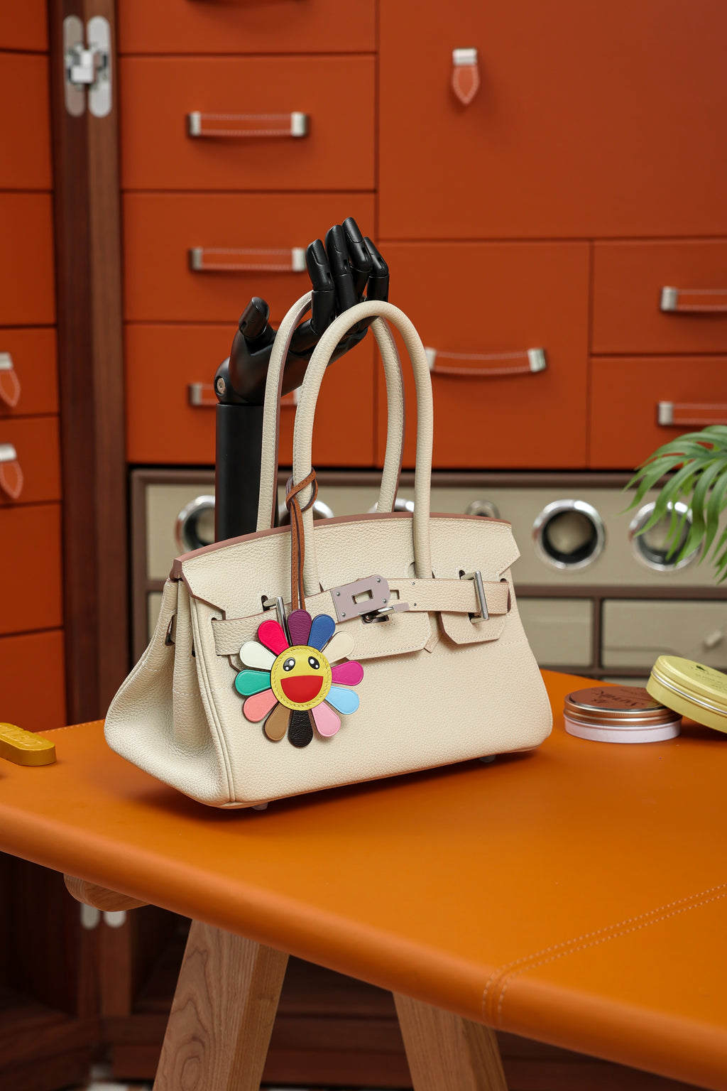 Birkin Shoulder- All Handmade Golden / Sliver Craie togo leather