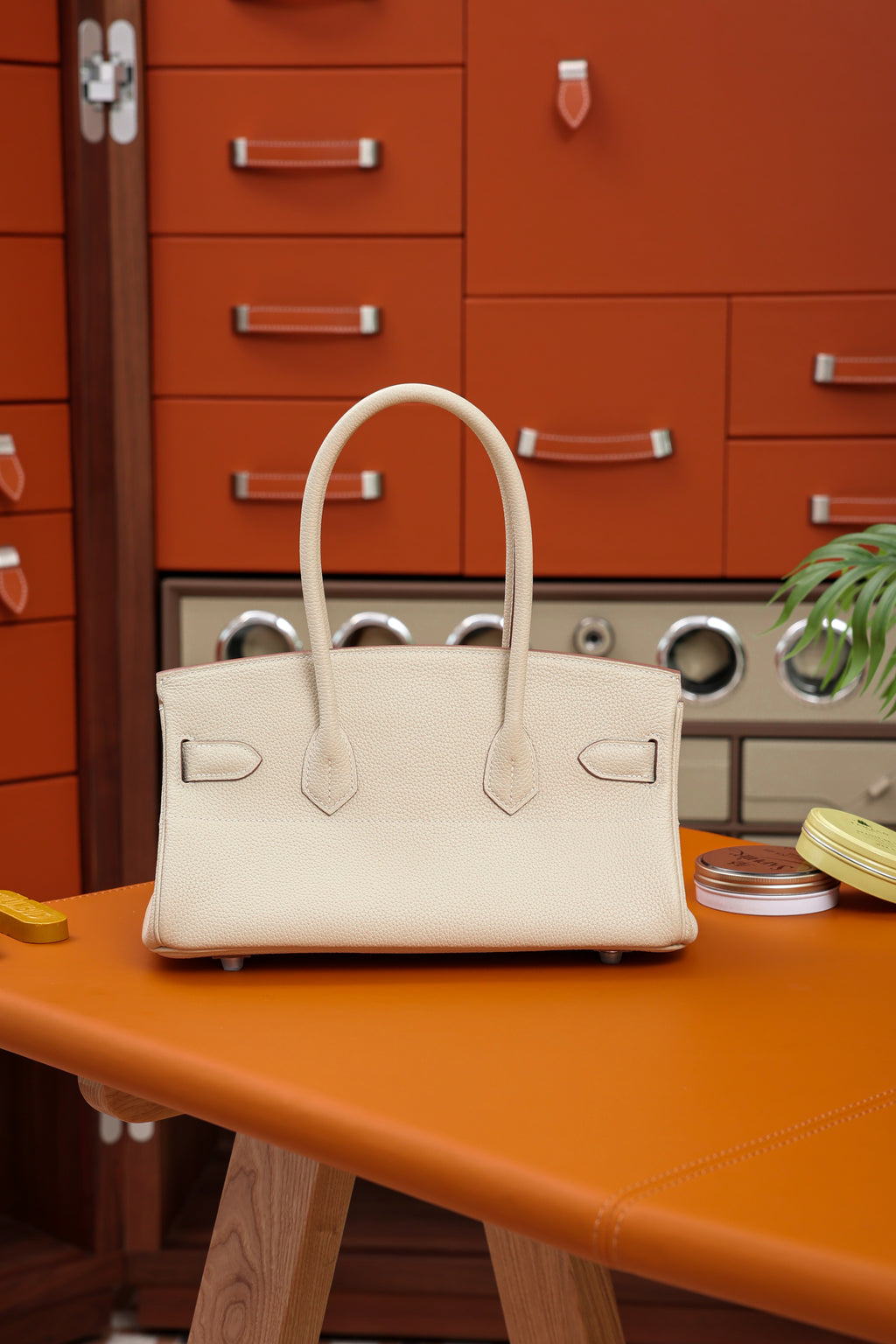 Birkin Shoulder- All Handmade Golden / Sliver Craie togo leather