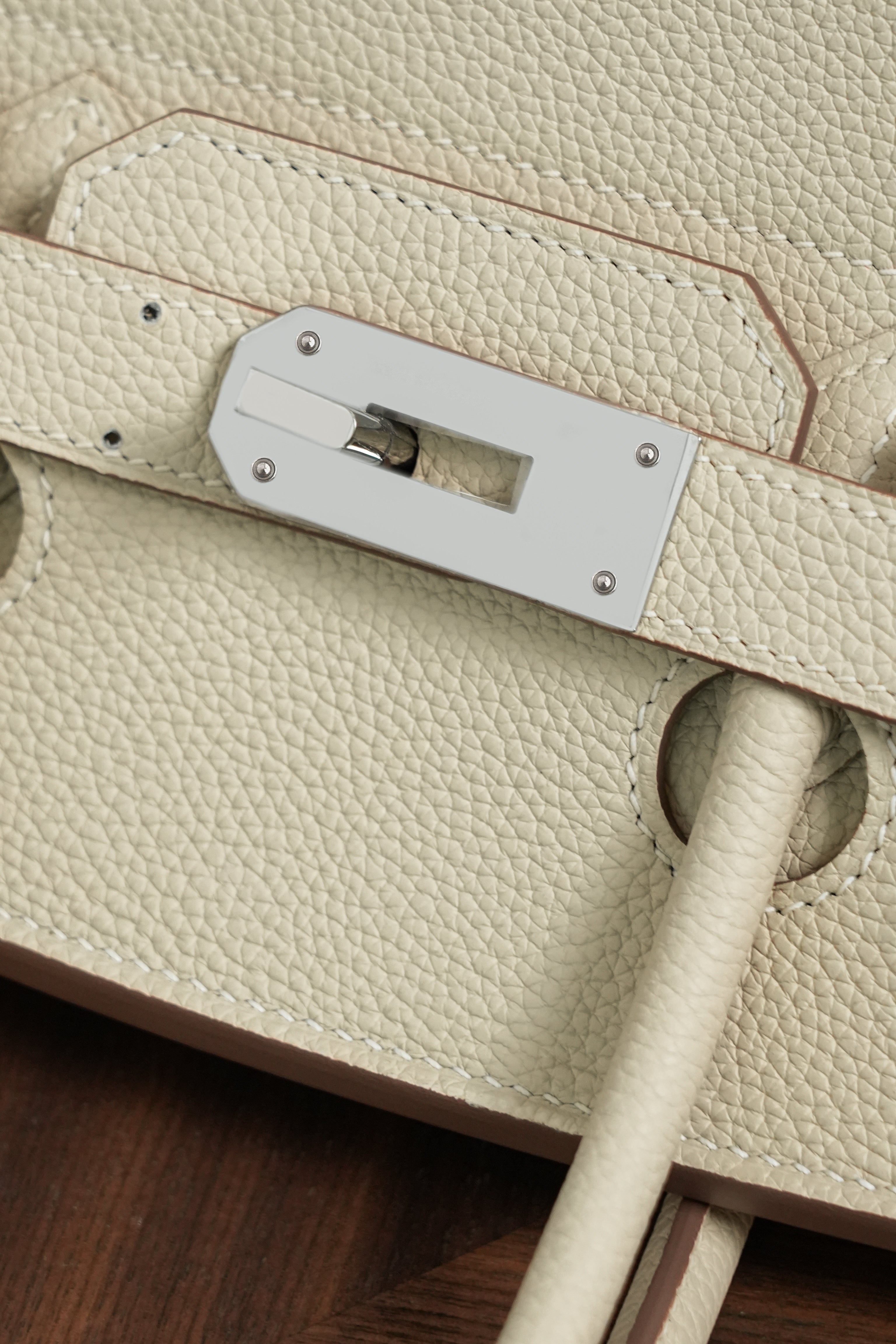 Birkin Shoulder- All Handmade Golden / Sliver Craie togo leather