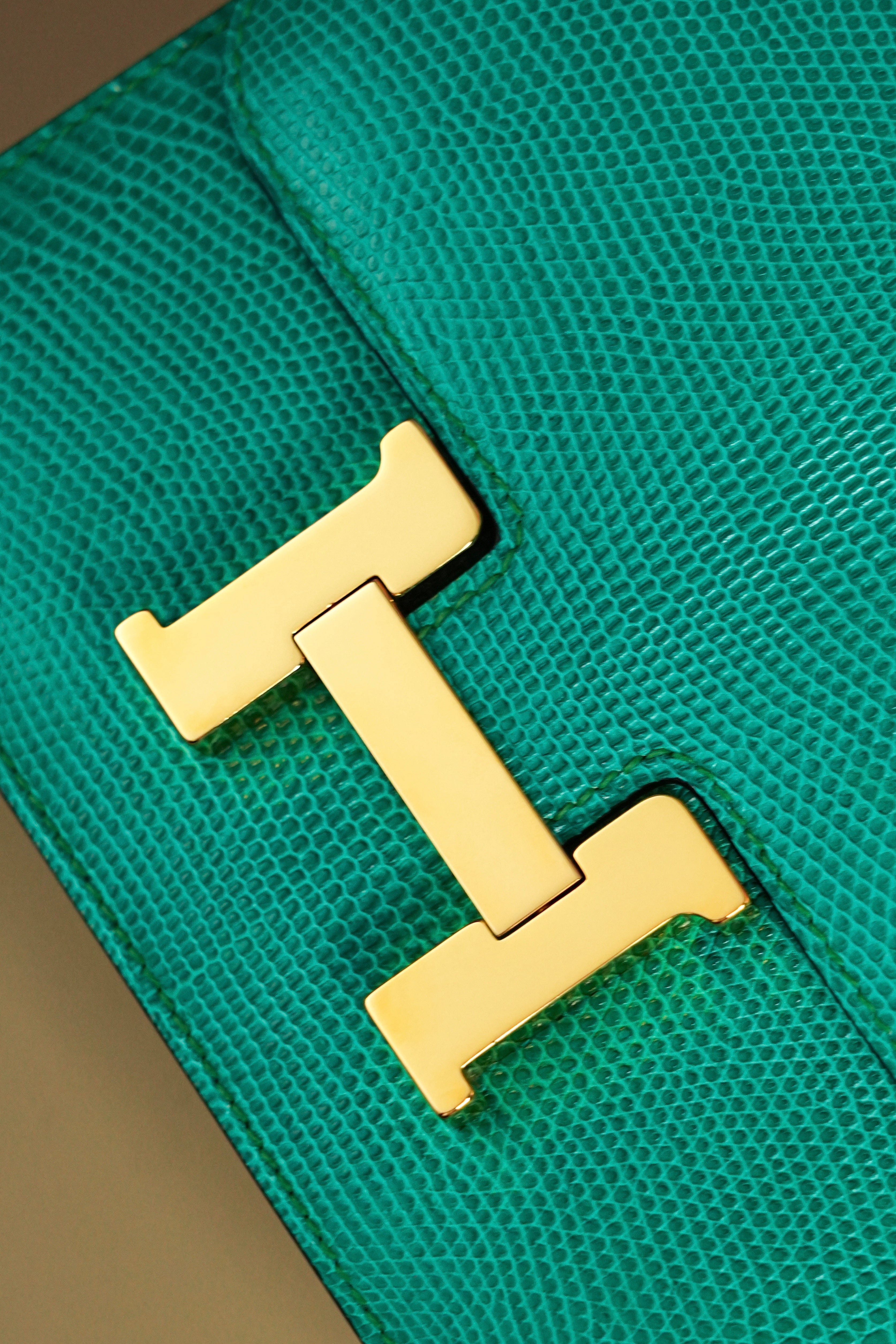 Constance- All Handmade Golden / Sliver Menthe lizard leather