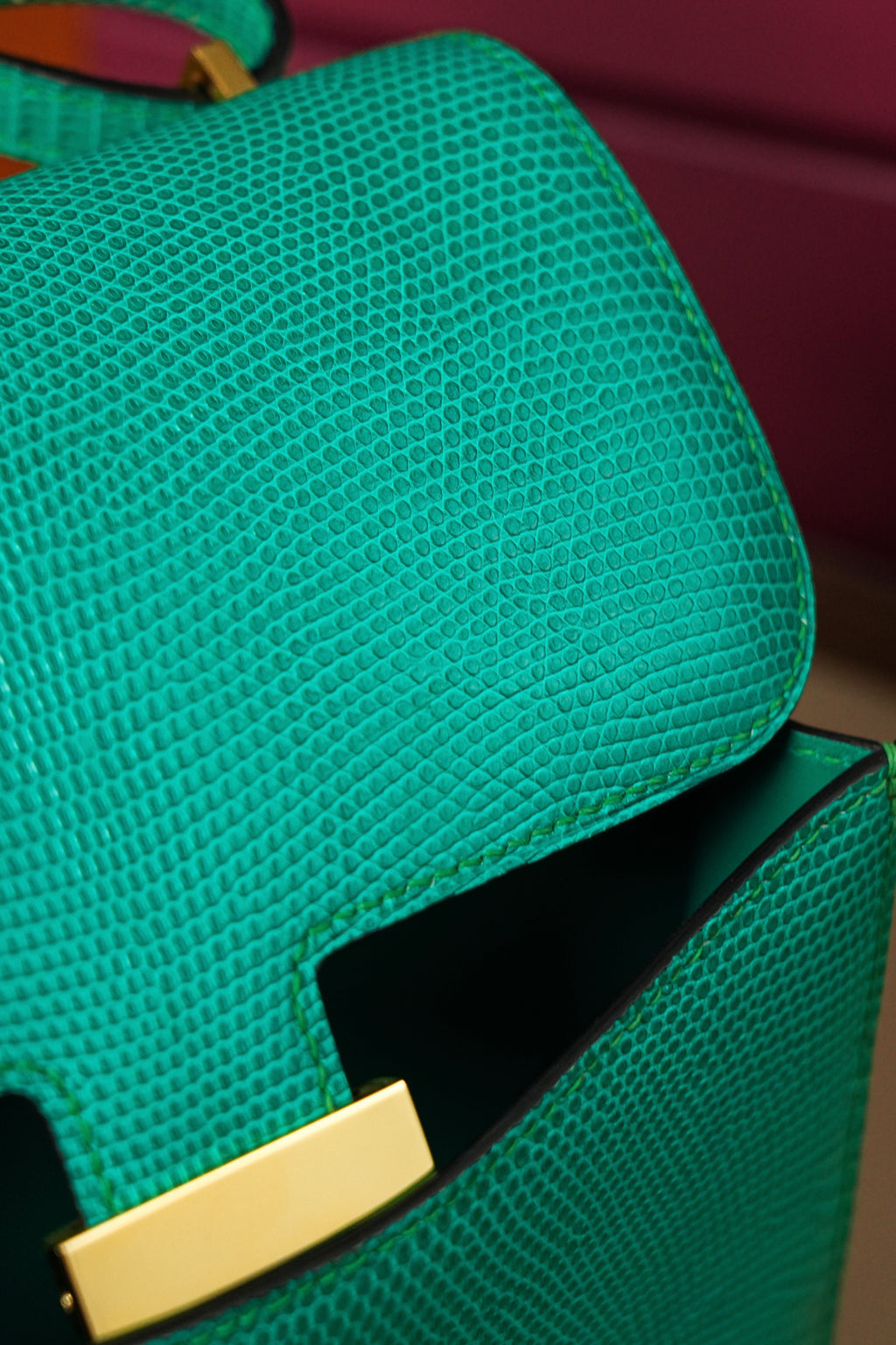 Constance- All Handmade Golden / Sliver Menthe lizard leather