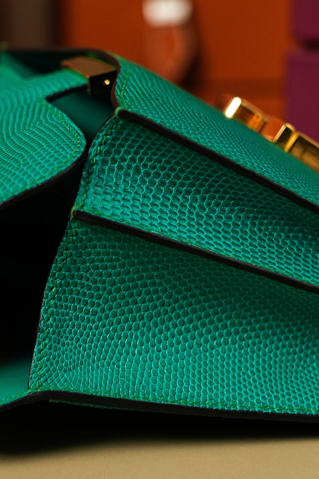 Constance- All Handmade Golden / Sliver Menthe lizard leather