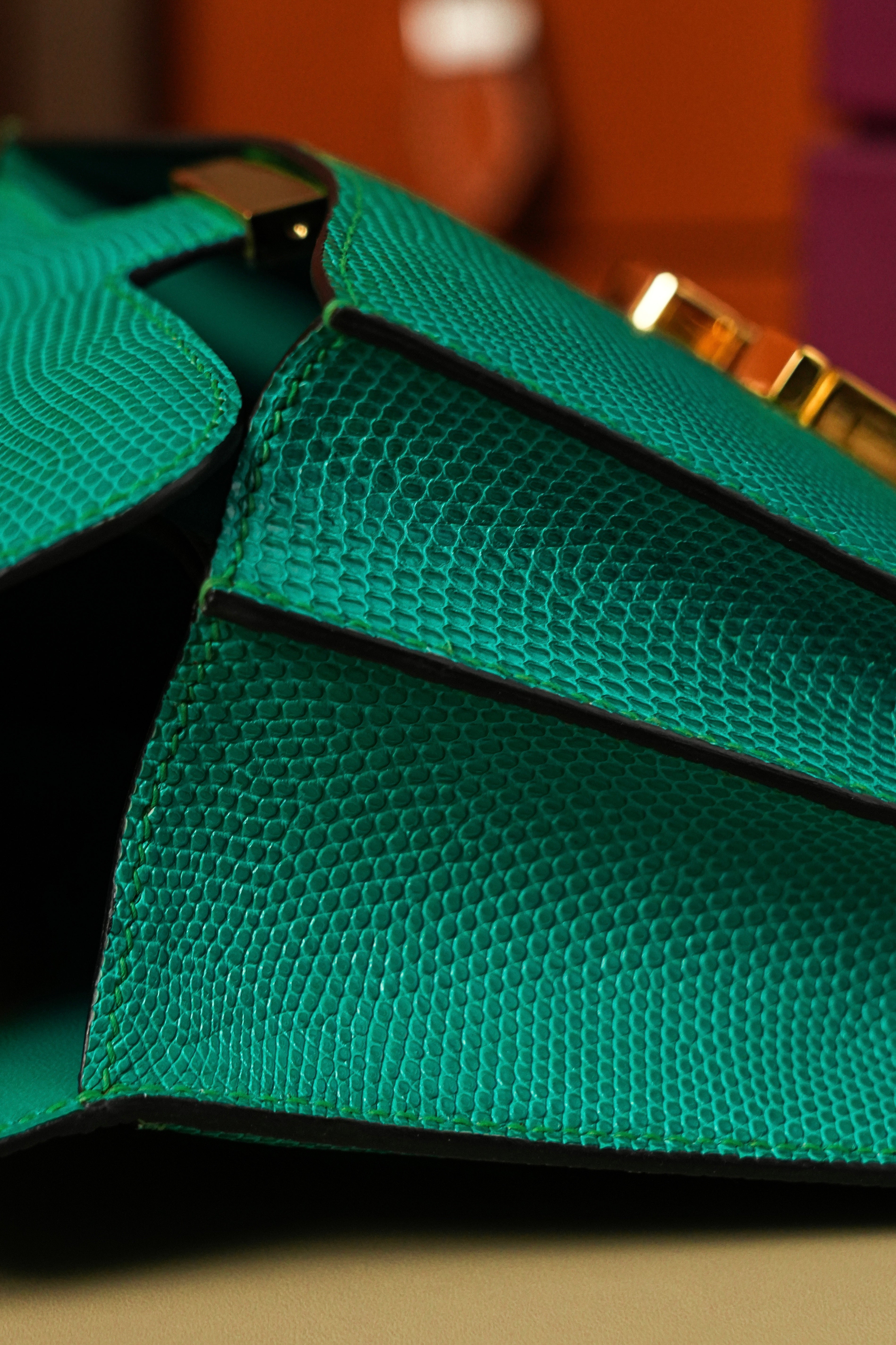 Constance- All Handmade Golden / Sliver Menthe lizard leather