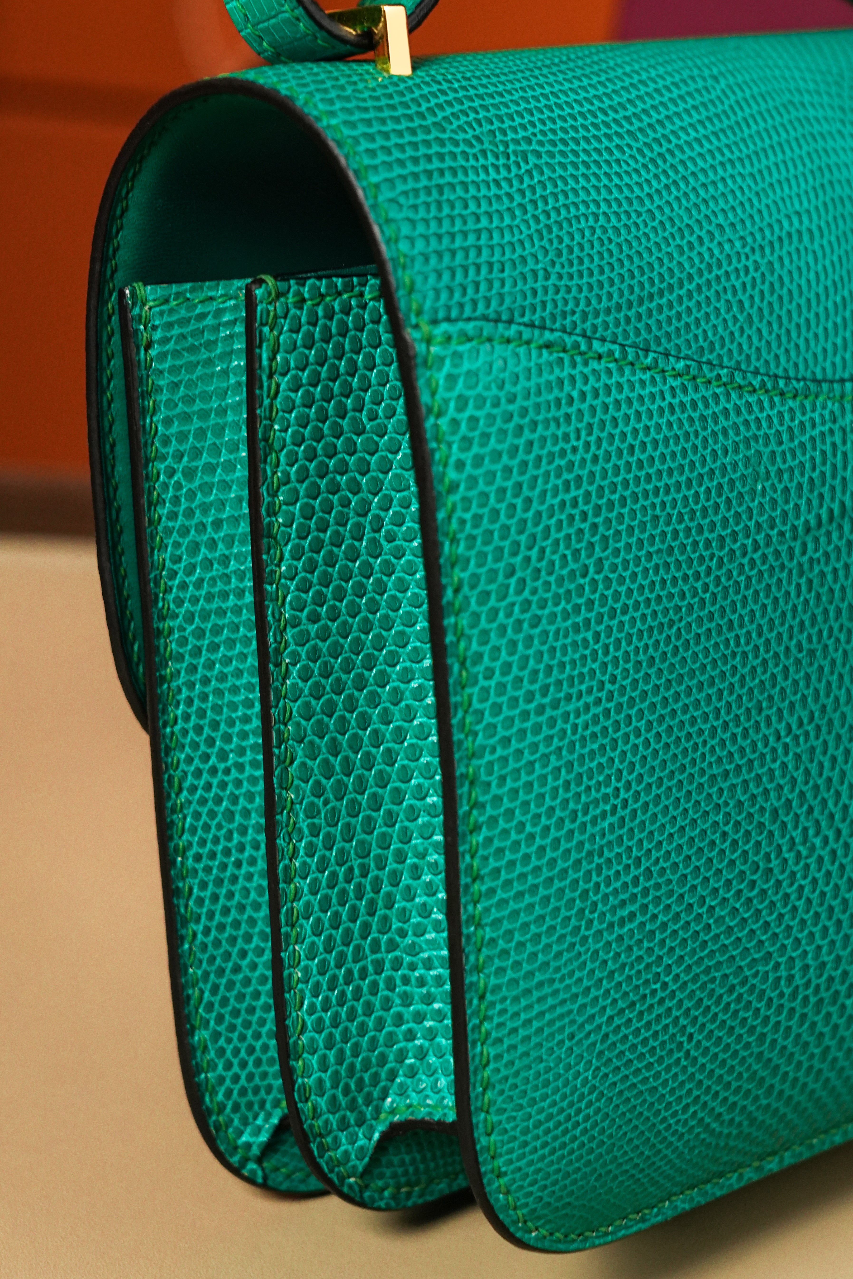 Constance- All Handmade Golden / Sliver Menthe lizard leather