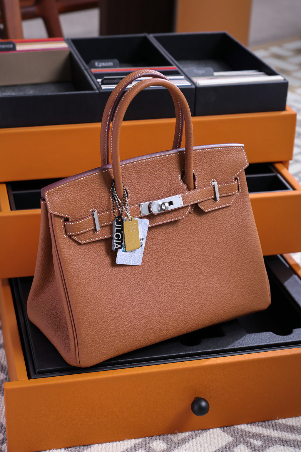 Birkin- All Handmade Golden / Sliver Golden brown togo leather