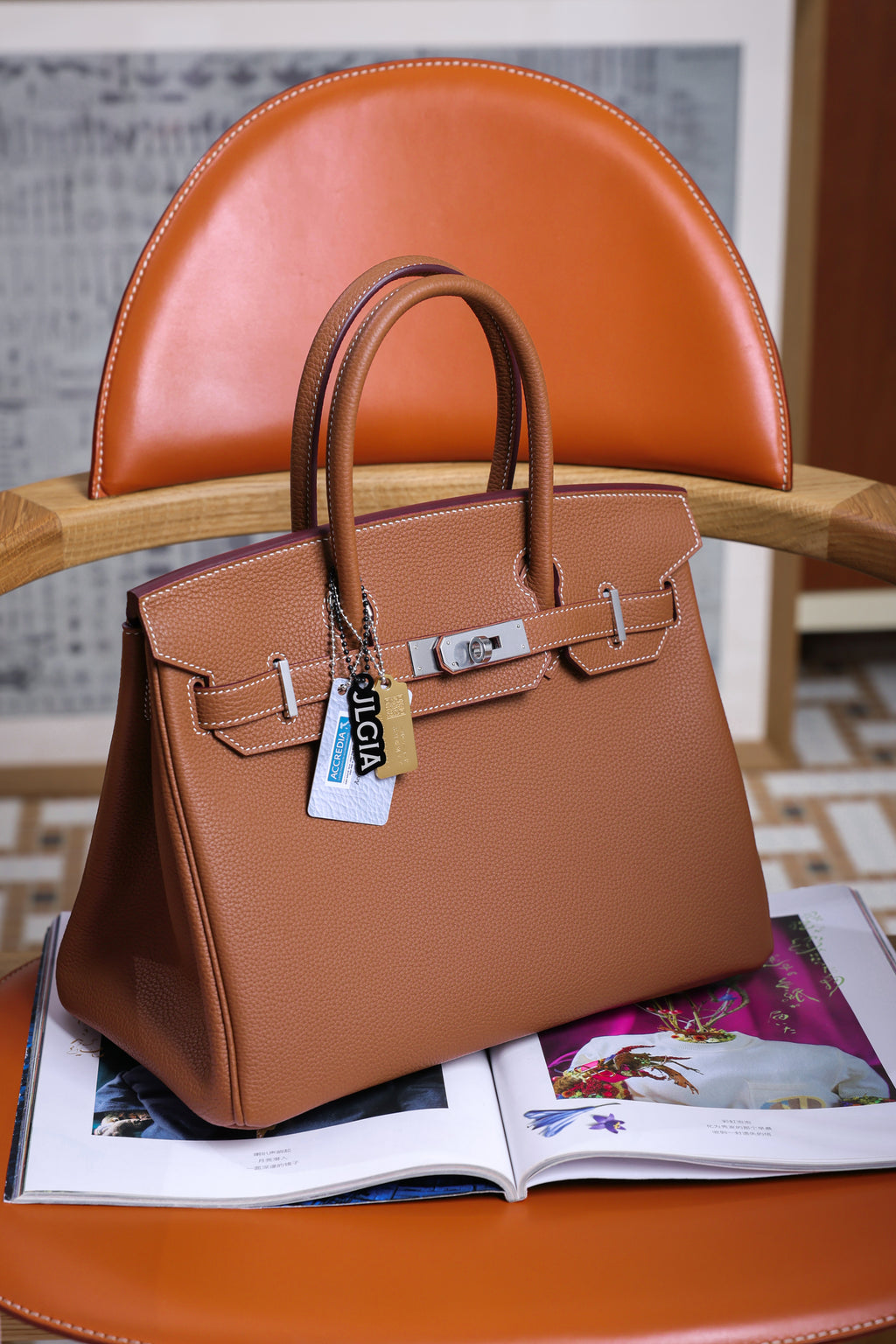 Birkin- All Handmade Golden / Sliver Golden brown togo leather