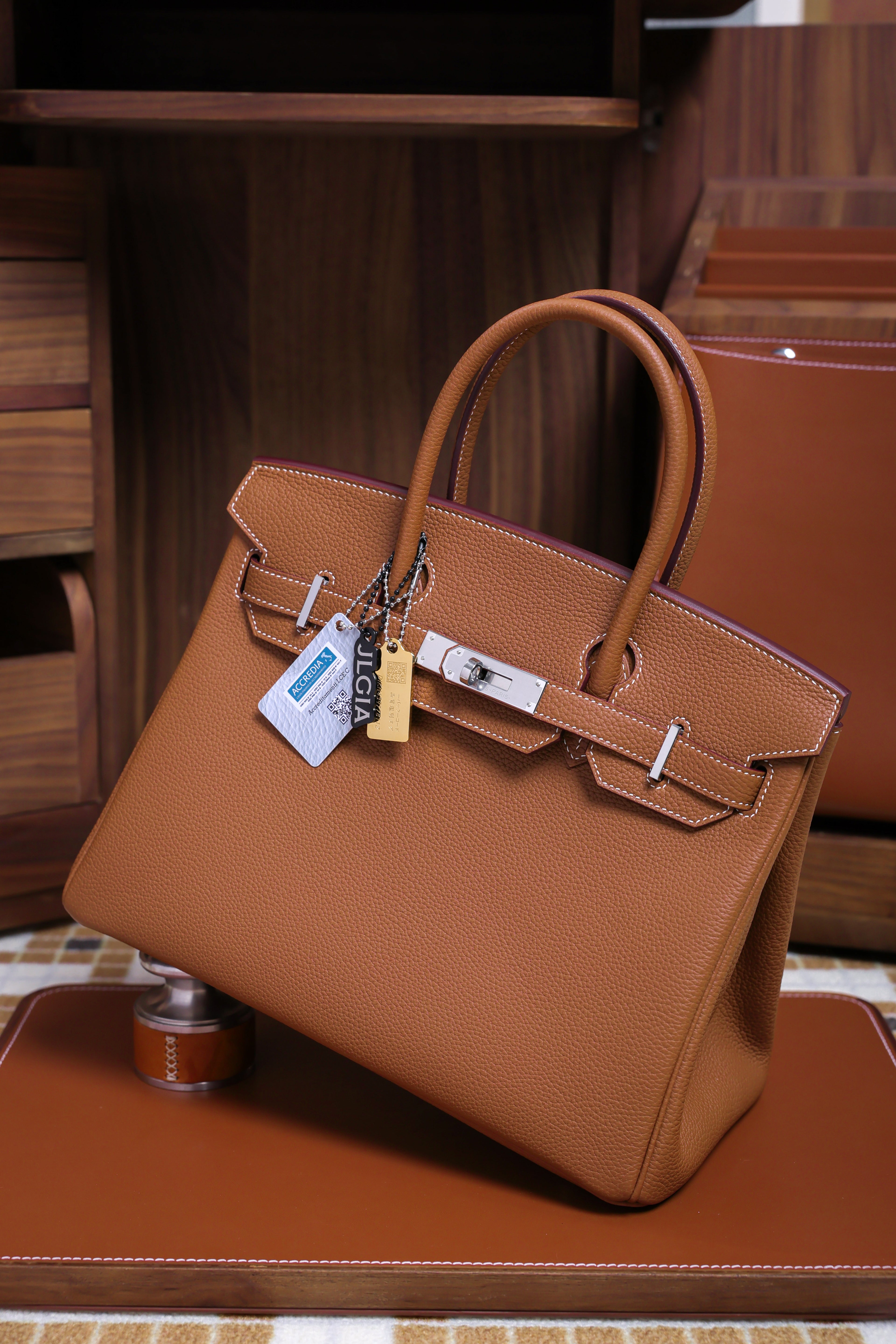 Birkin- All Handmade Golden / Sliver Golden brown togo leather